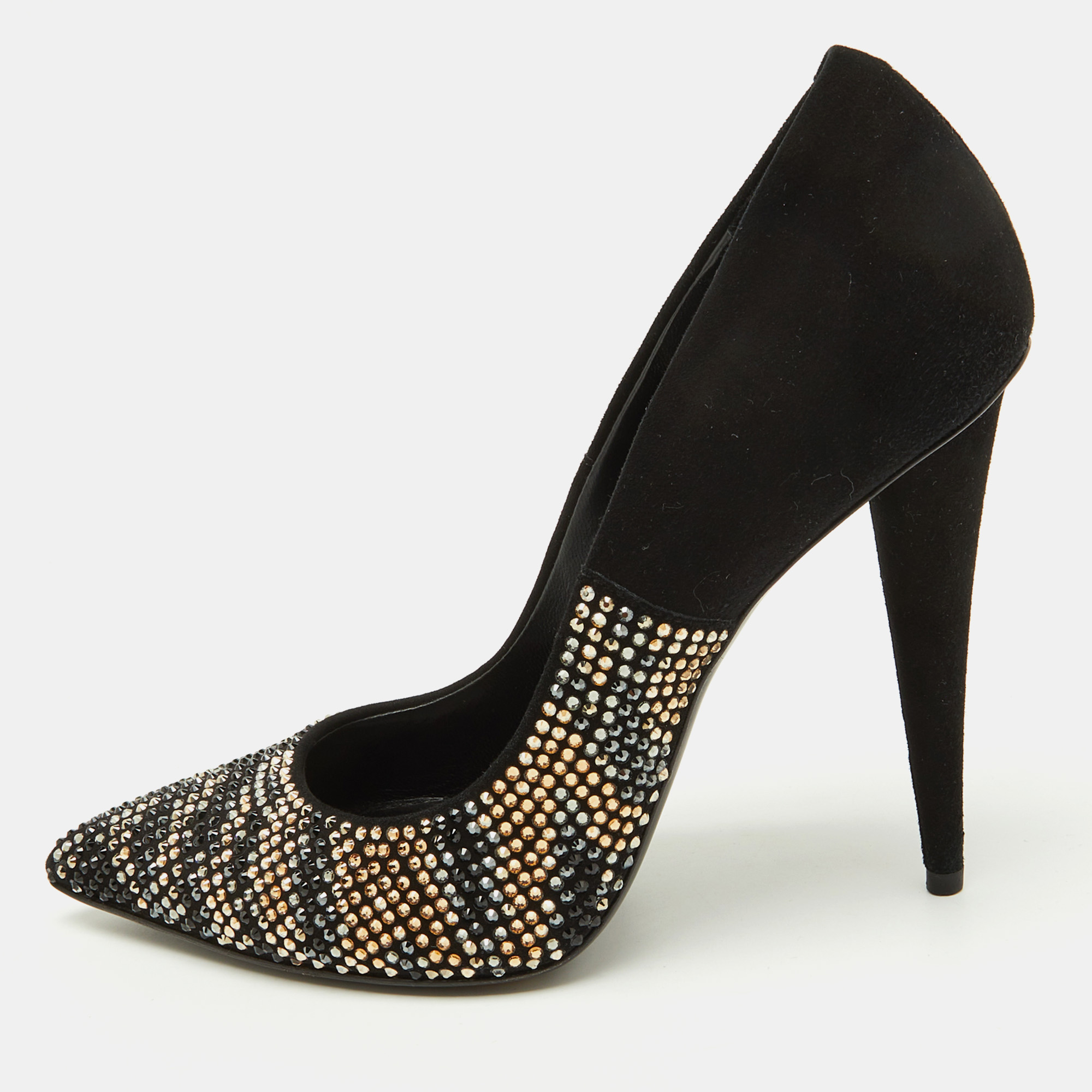 

Giuseppe Zanotti Black Suede Crystal Embellished Pointed Toe Pumps Size
