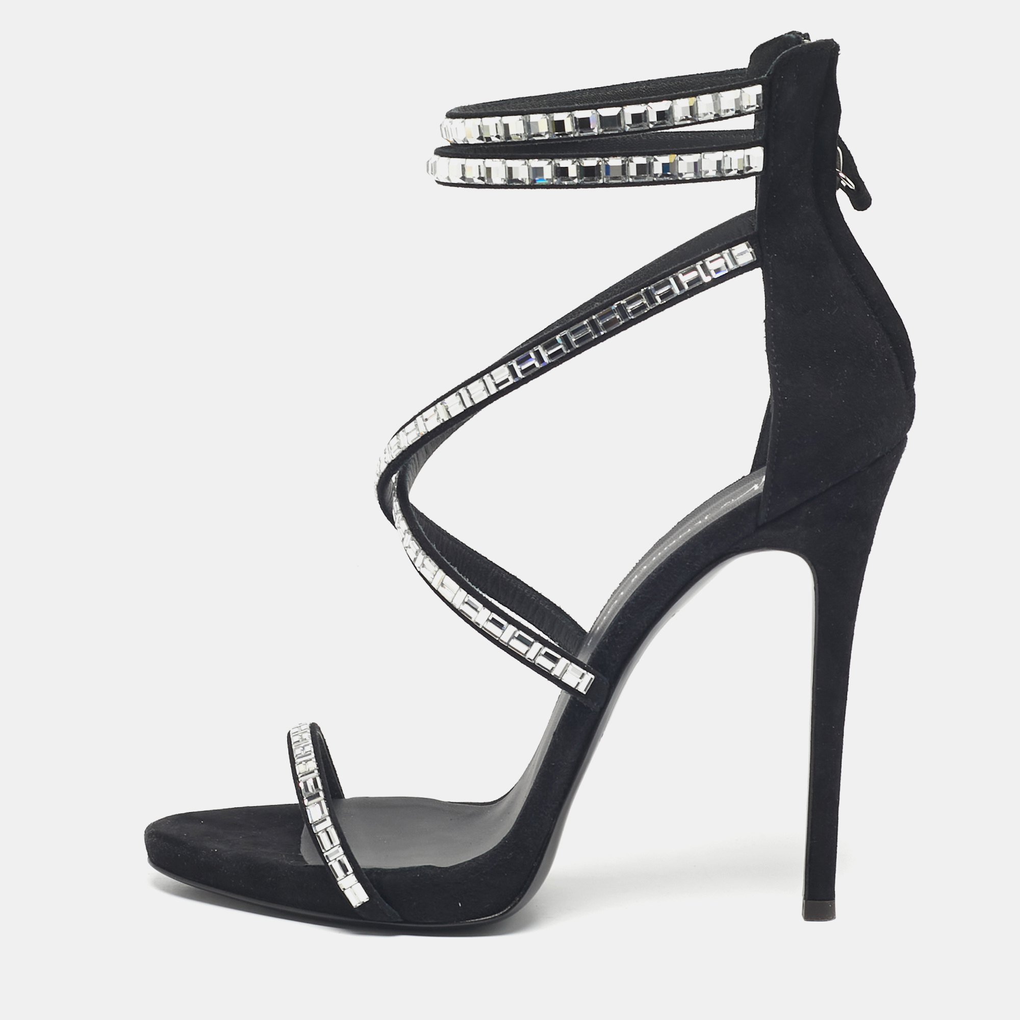 

Giuseppe Zanotti Black Suede Crystal Embellished Ankle Strap Sandals Size