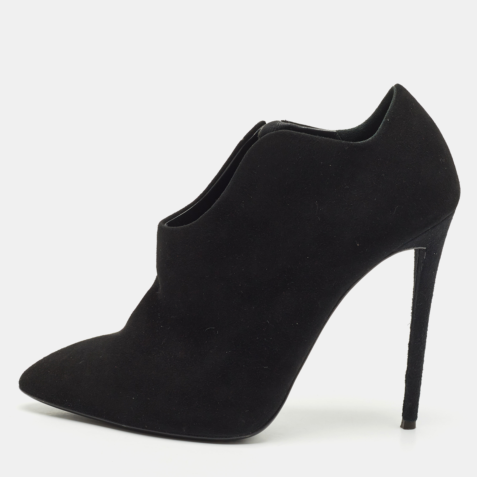 Pre-owned Giuseppe Zanotti Black Suede Pointed Toe Booties Size 36
