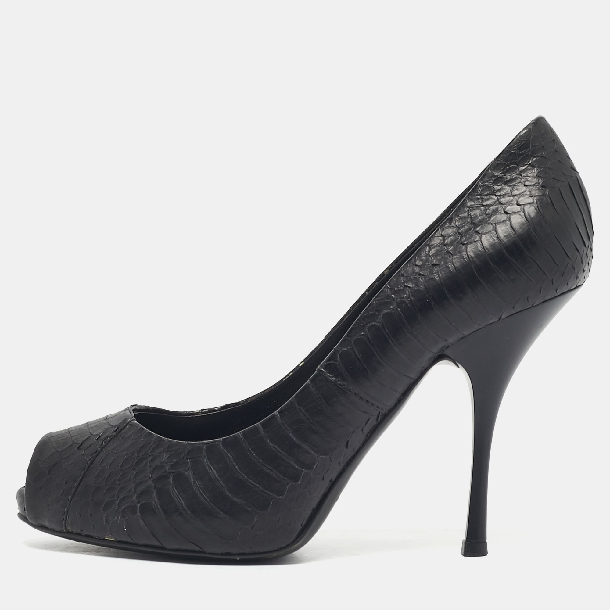 Pre-owned Giuseppe Zanotti Black Python Leather Platform Peep Toe Pumps Size 36