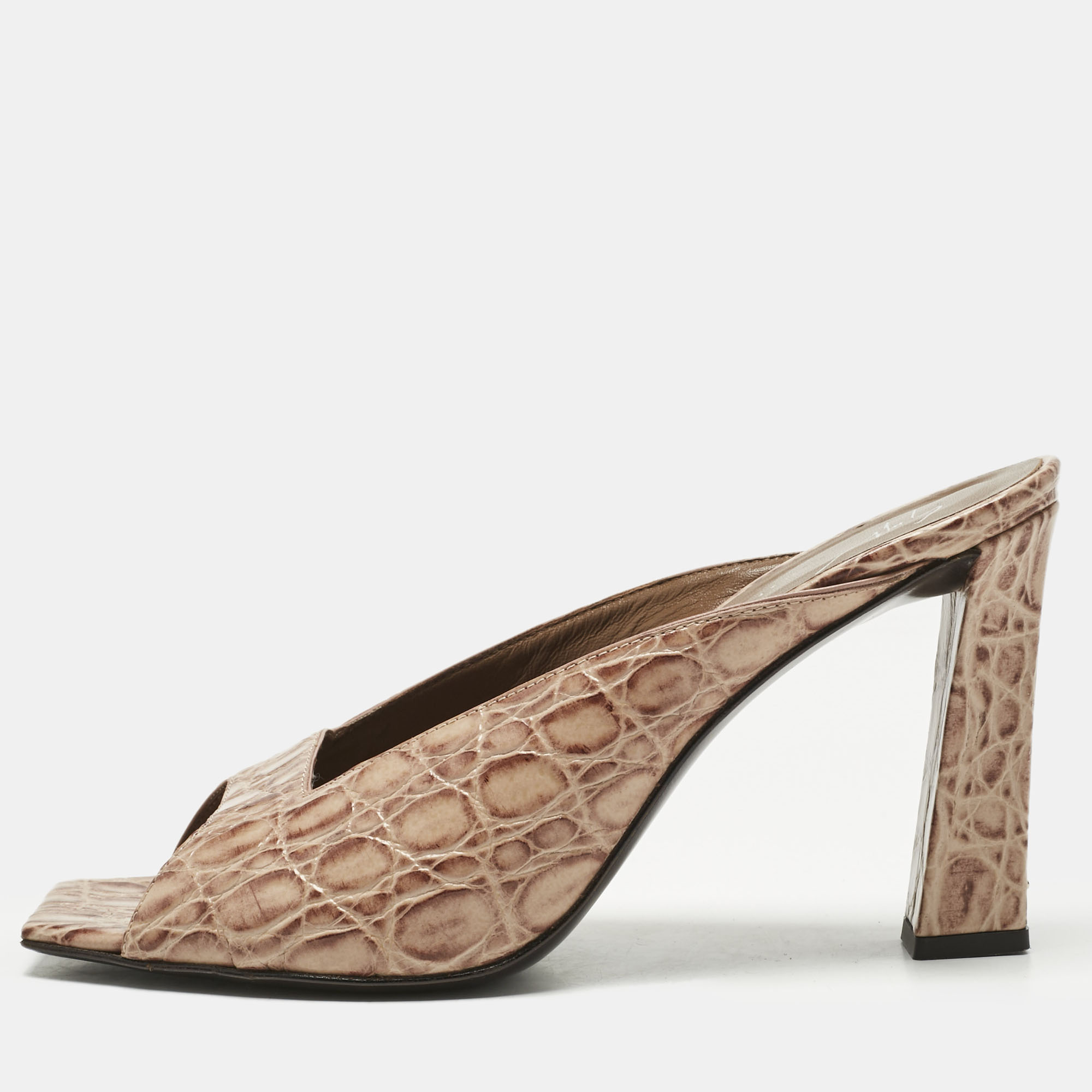 Pre-owned Giuseppe Zanotti Brown Croc Embossed Leather Mya 90 Mules Size 37.5