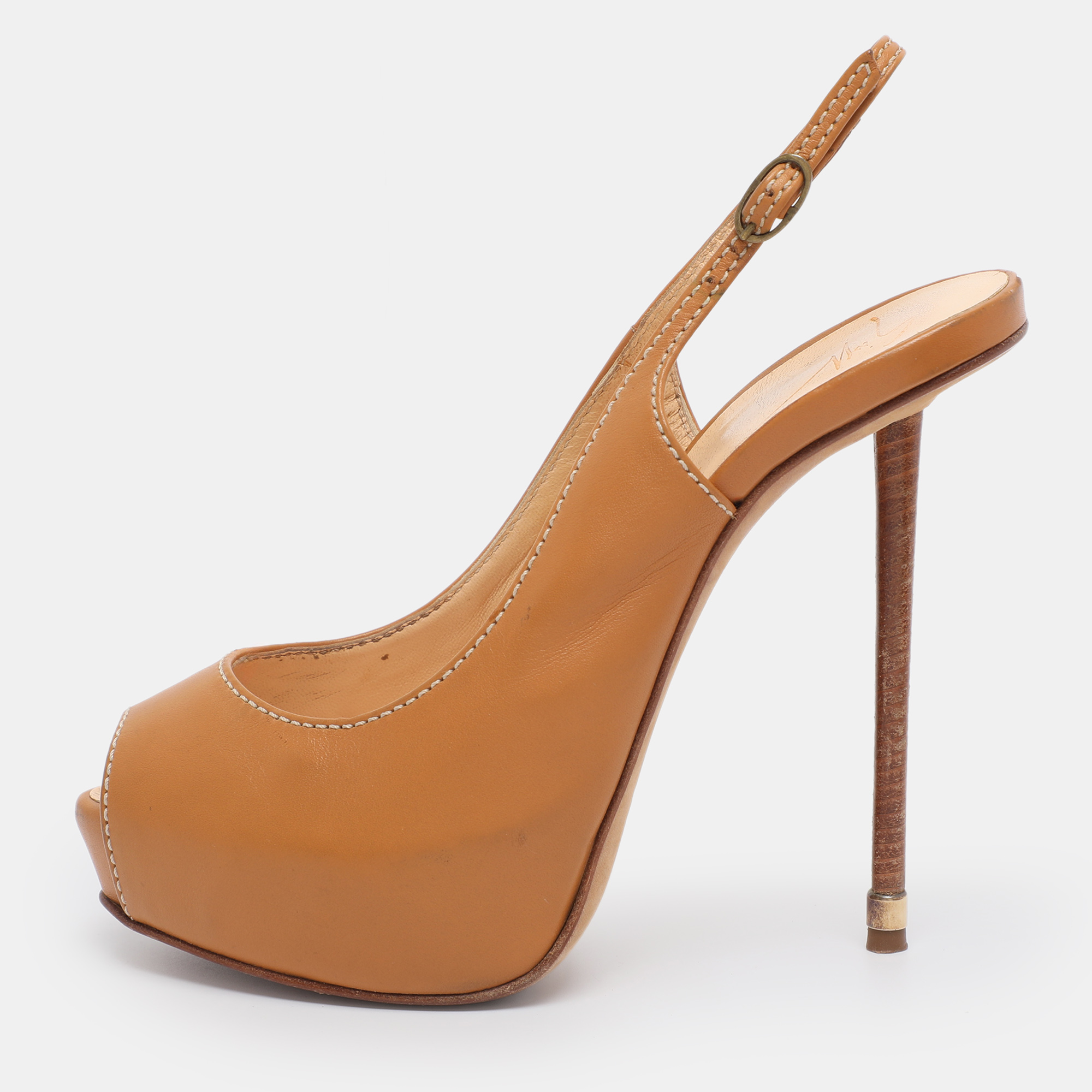 

Giuseppe Zanotti Tan Leather Slingback Platform Pumps Size 35
