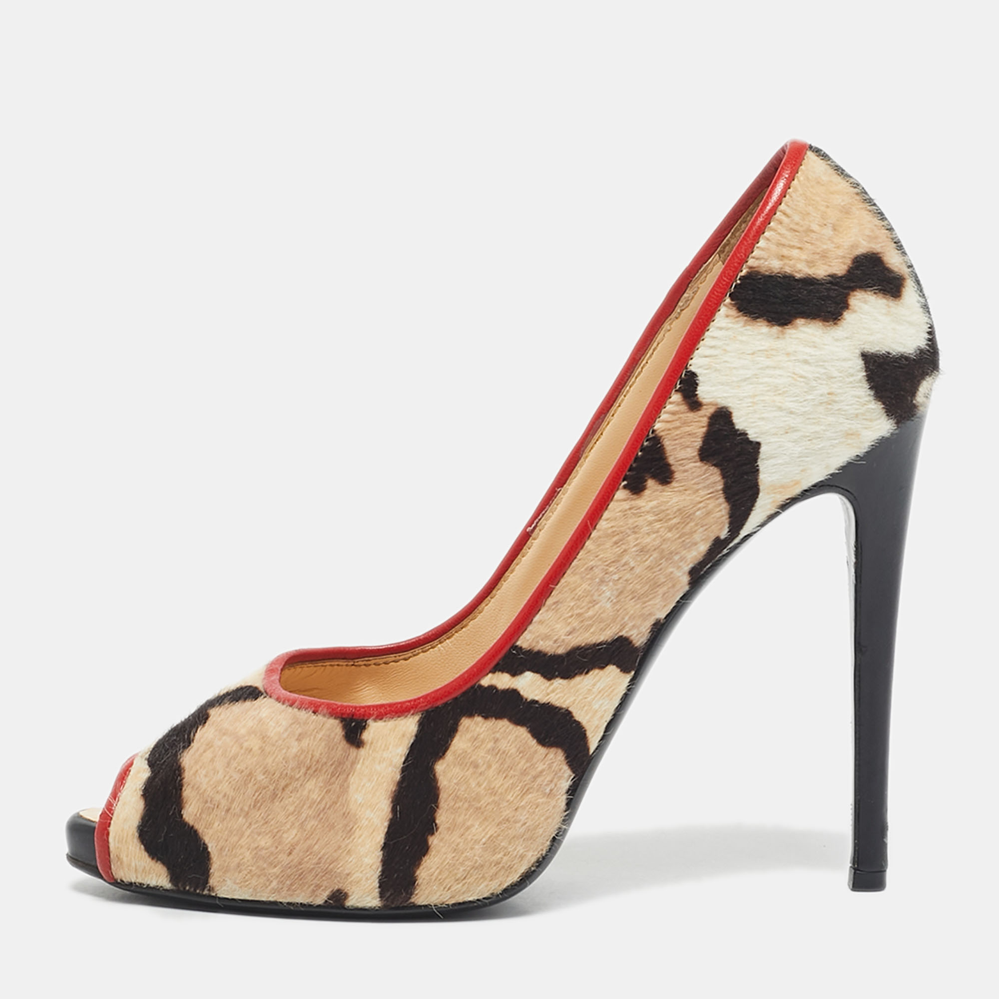 Pre-owned Giuseppe Zanotti Multicolor Leopard Print Calf Hair Peep Toe Pumps Size 38
