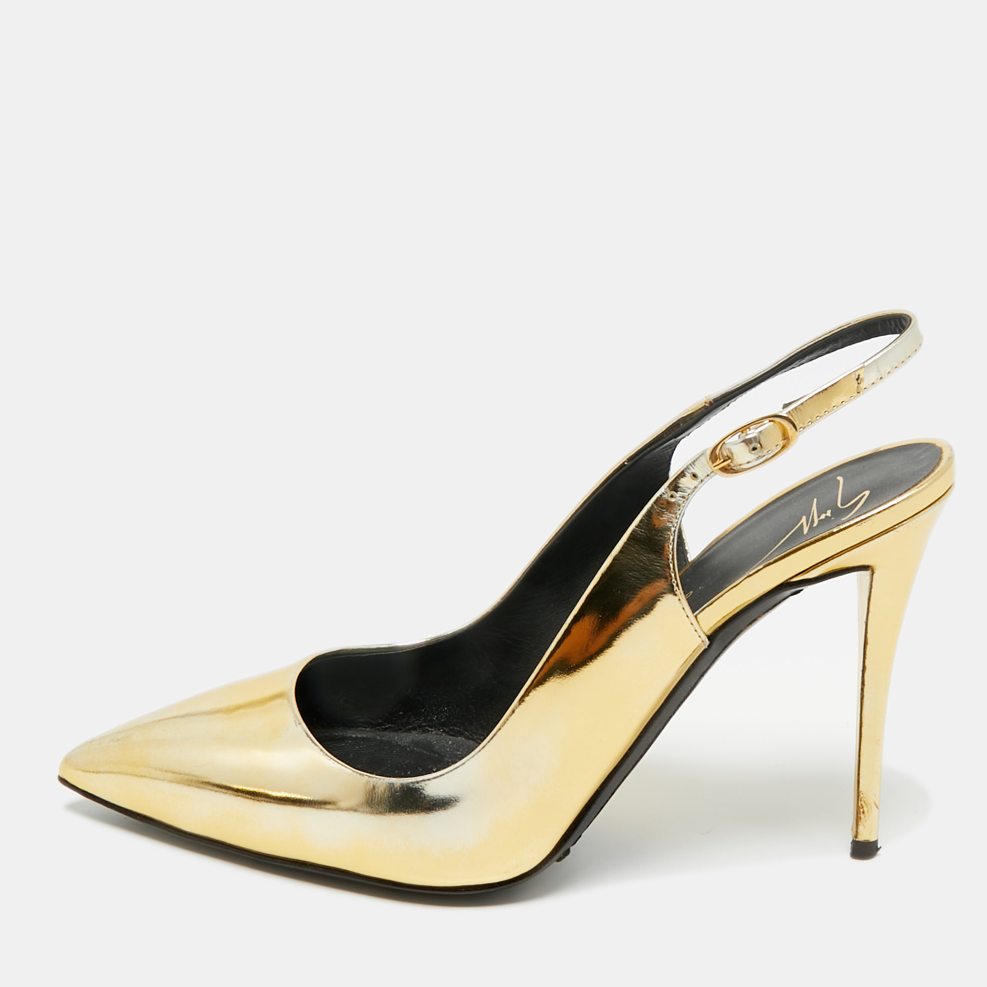 

Giuseppe Zanotti Gold Patent Leather Slingback Pumps Size
