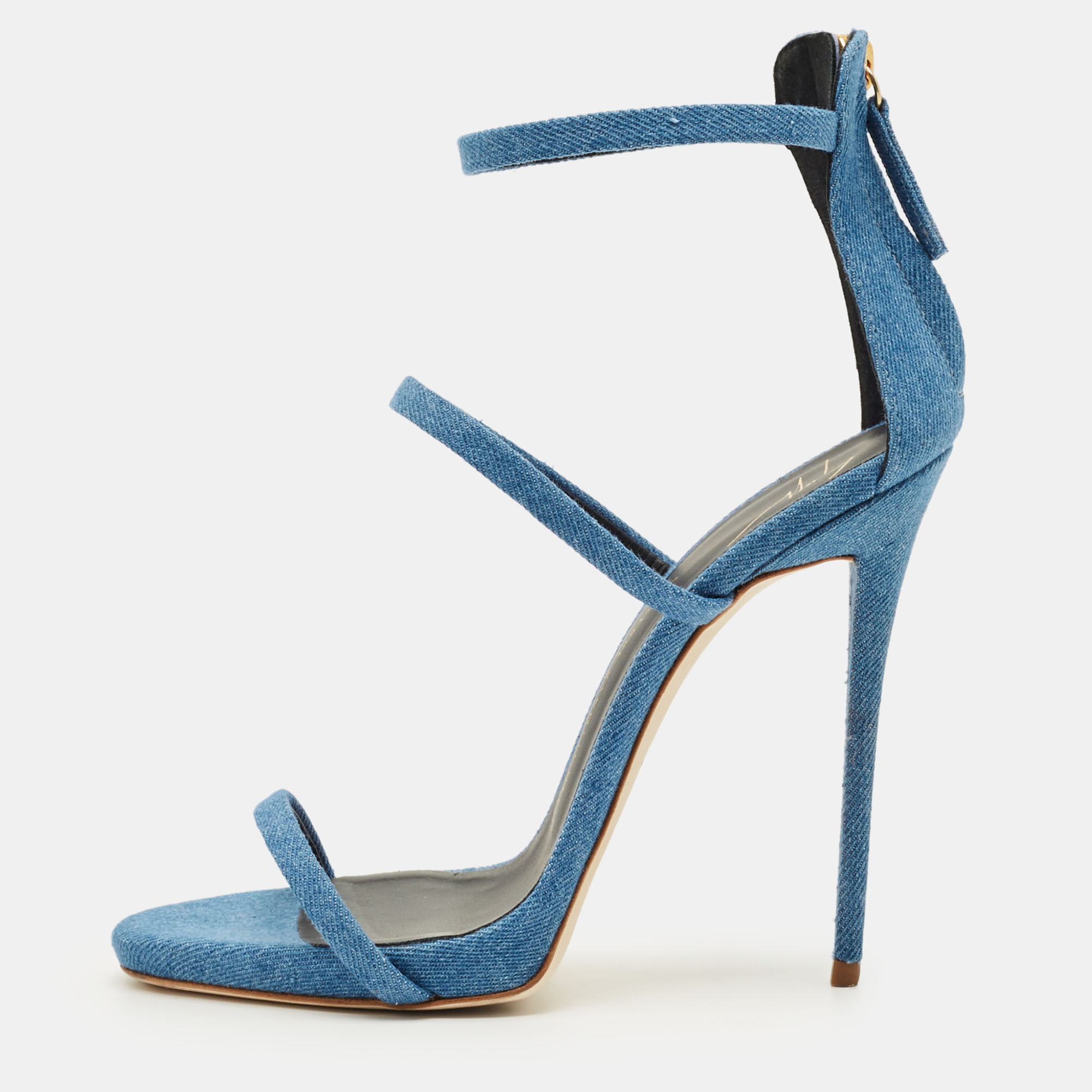 Pre-owned Giuseppe Zanotti Blue Denim Coline Ankle Strap Sandals Size 39