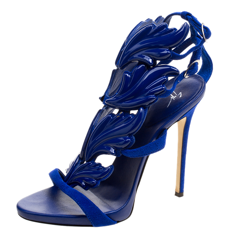 Pre Owned Giuseppe Zanotti Blue Suede Coline Wings Sandals Size 37.5
