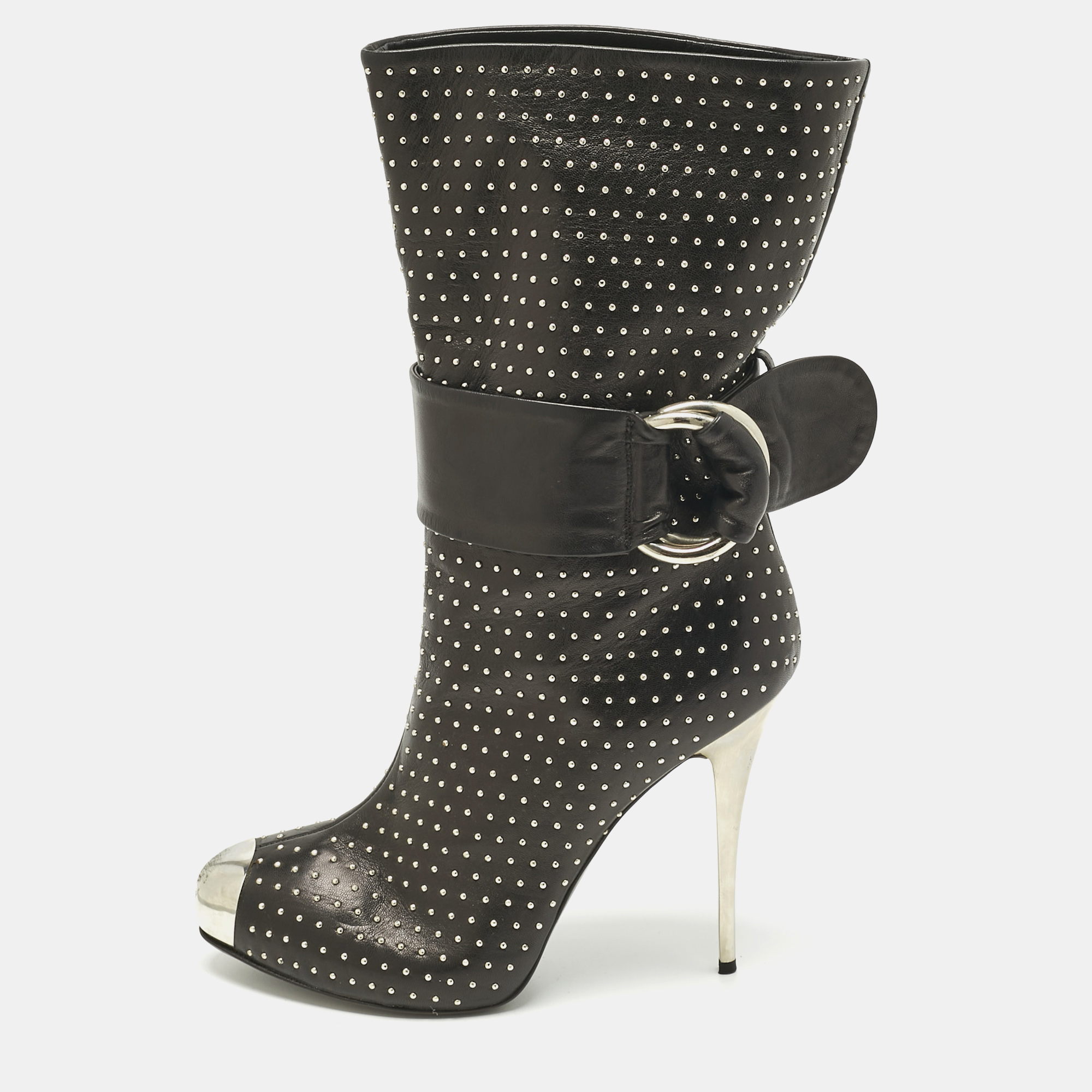 

Giuseppe Zanotti Black Leather Studded Ankle Boots Size