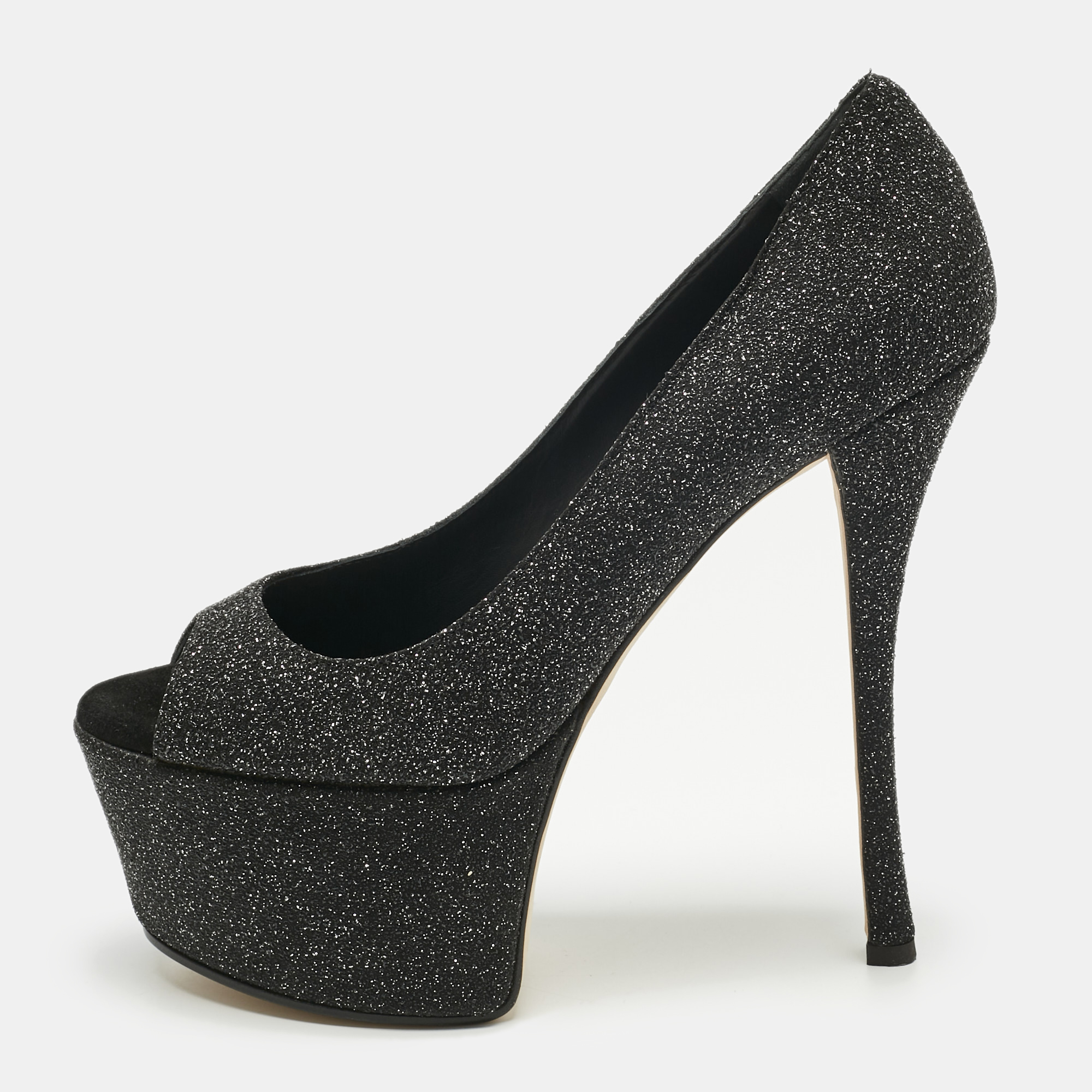 Pre-owned Giuseppe Zanotti Black Quartz And Suede Sharon Platform Pumps Size 39.5