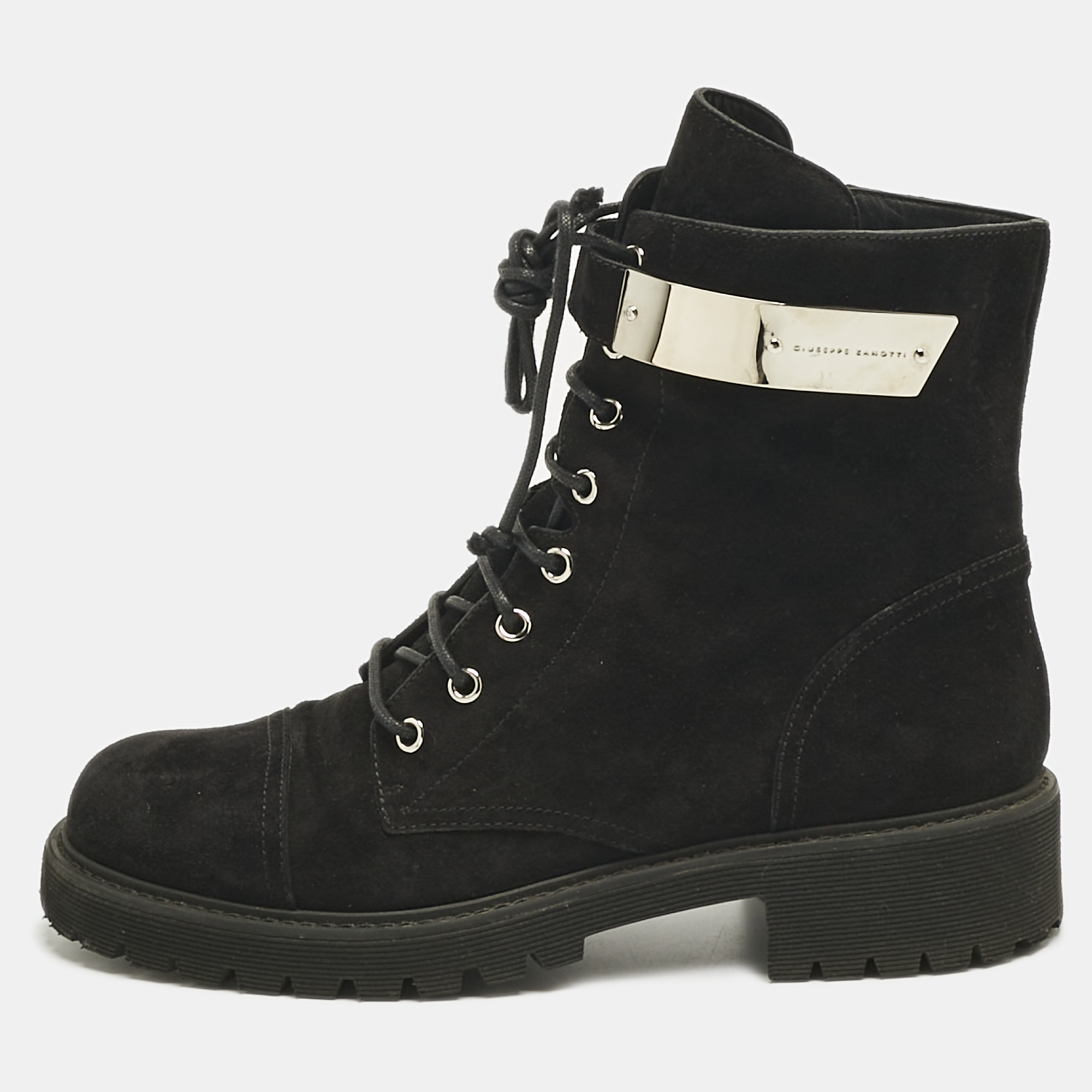 Pre-owned Giuseppe Zanotti Black Suede Kommando Combat Boots Size 40