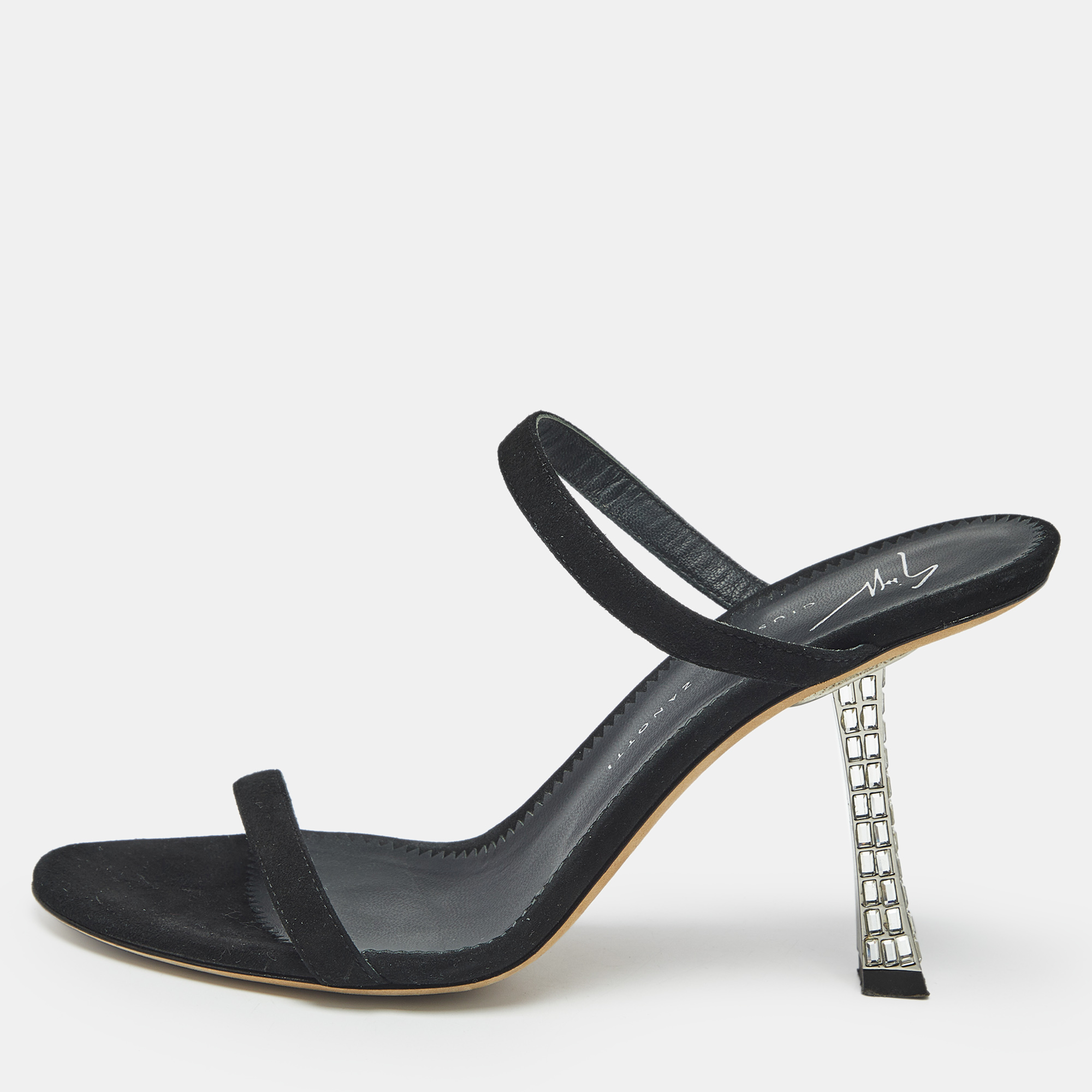 Pre-owned Giuseppe Zanotti Black Suede Farrah Slide Sandals Size 36