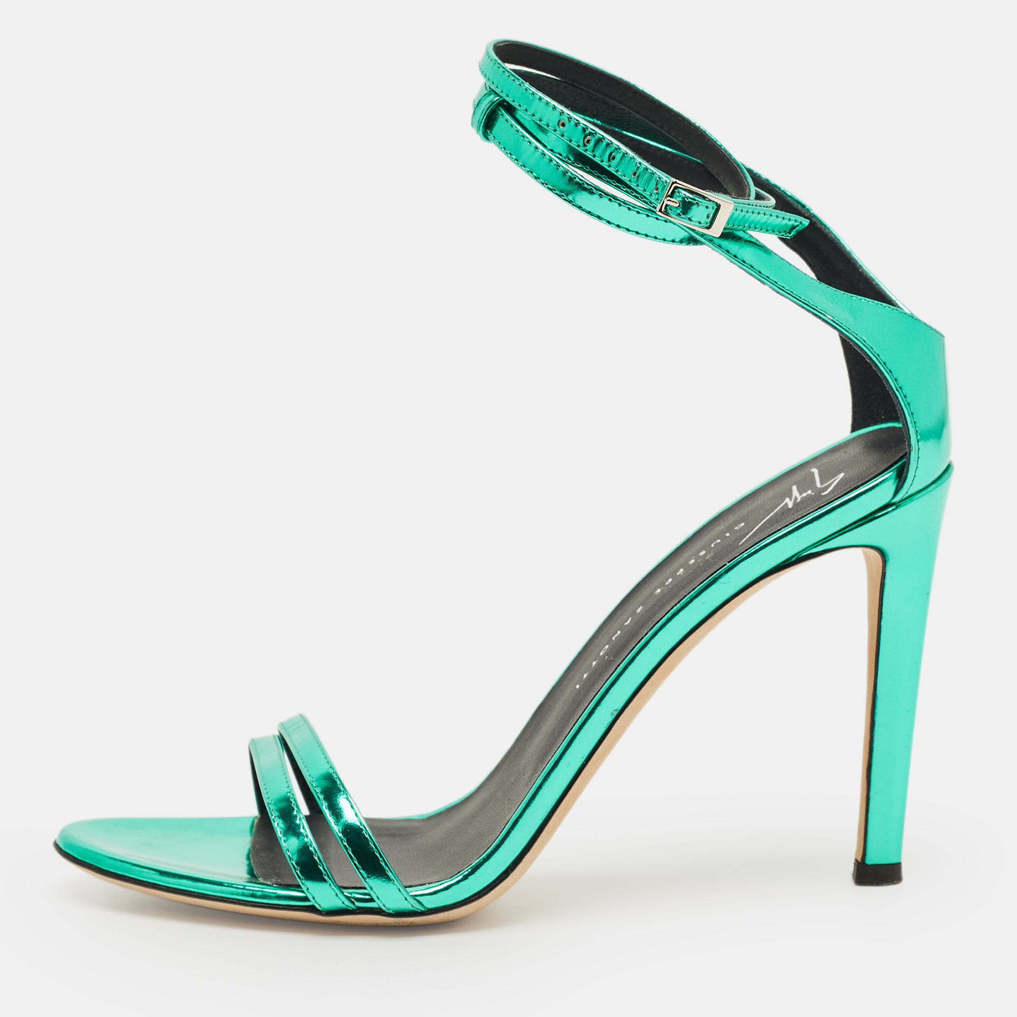 

Giuseppe Zanotti Green Patent Leather Catia Ankle Strap Sandals Size