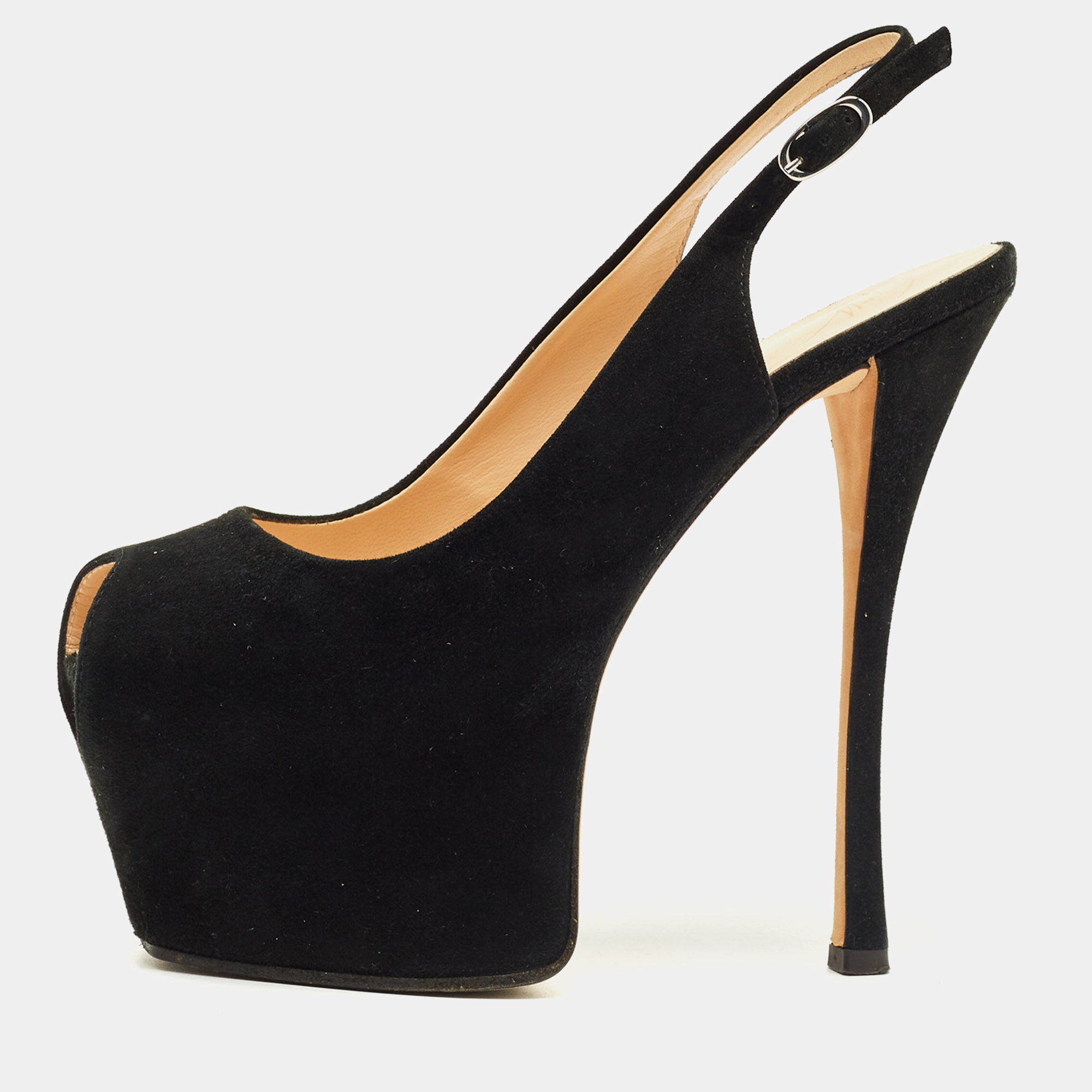 

Giuseppe Zanotti Black Suede Platform Slingback Pumps Size