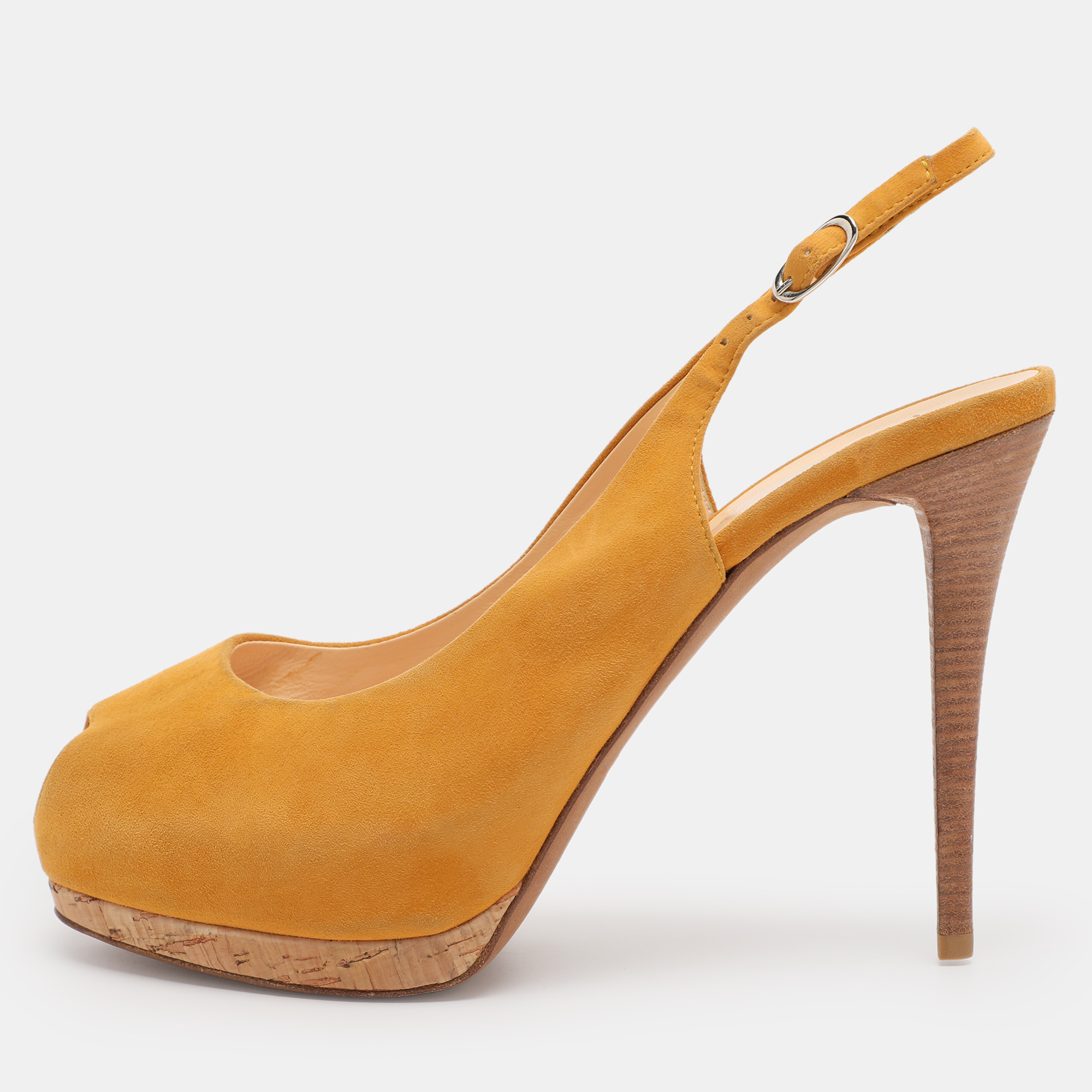 GIUSEPPE ZANOTTI Pre-owned Yellow Suede Slingback Platform Pumps Size 39.5