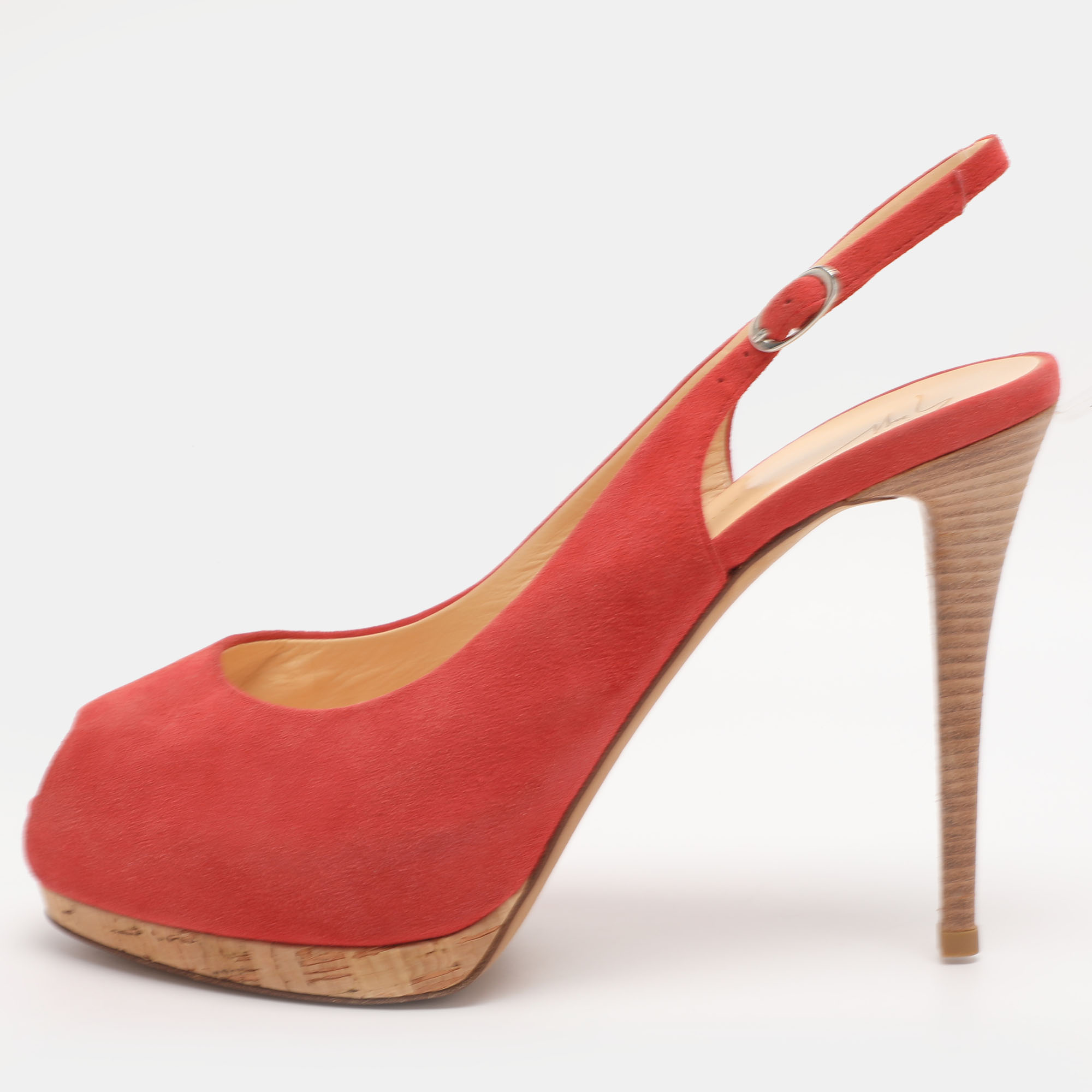 Pre-owned Giuseppe Zanotti Red Suede Slingback Platform Pumps Size 40