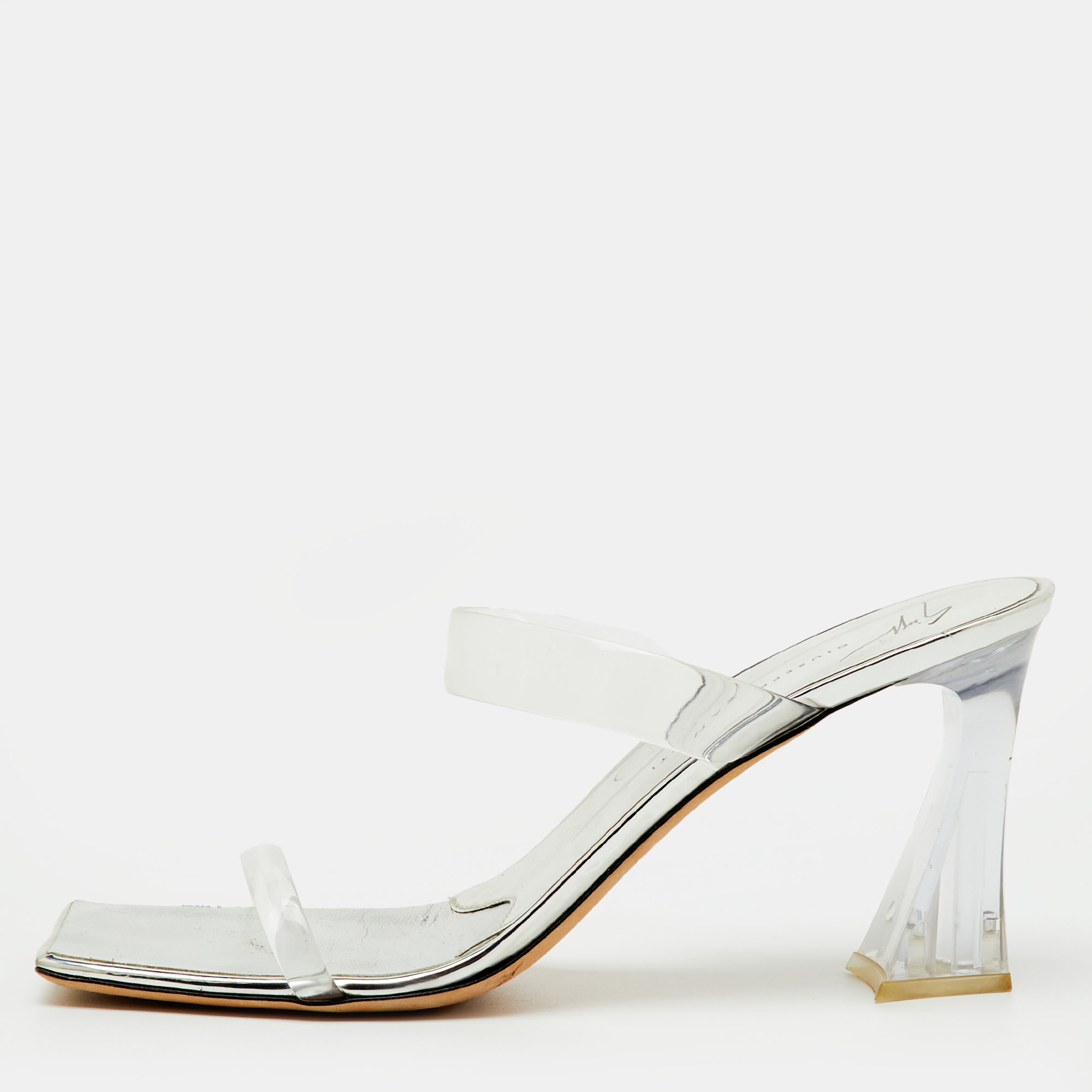 Pre-owned Giuseppe Zanotti Transparent/silver Pvc Flamina Flexi Slide Sandals Size 40.5