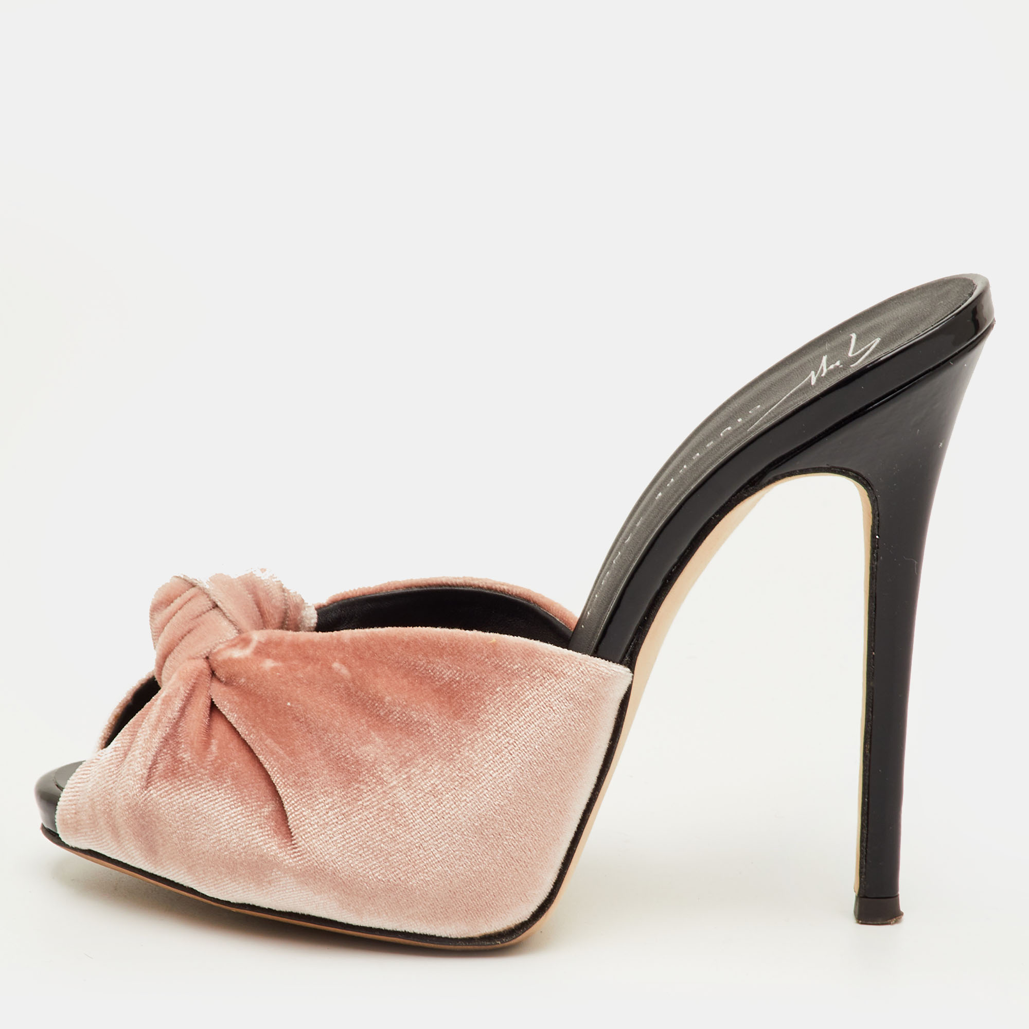 Pre-owned Giuseppe Zanotti Size 35 Light Pink Knotted Velvet Slide Sandals