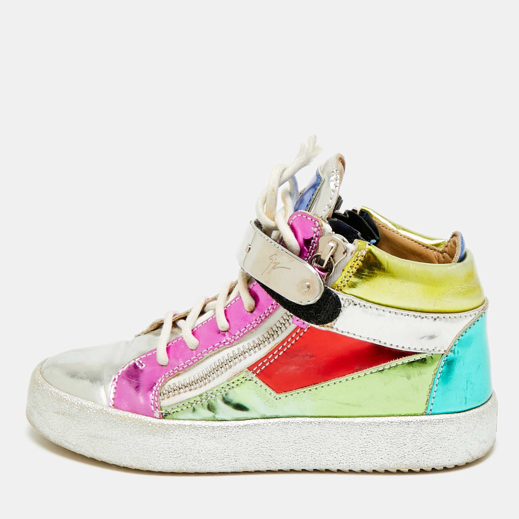Pre-owned Giuseppe Zanotti Size 36 Multicolor Patent Leather High Top Sneakers
