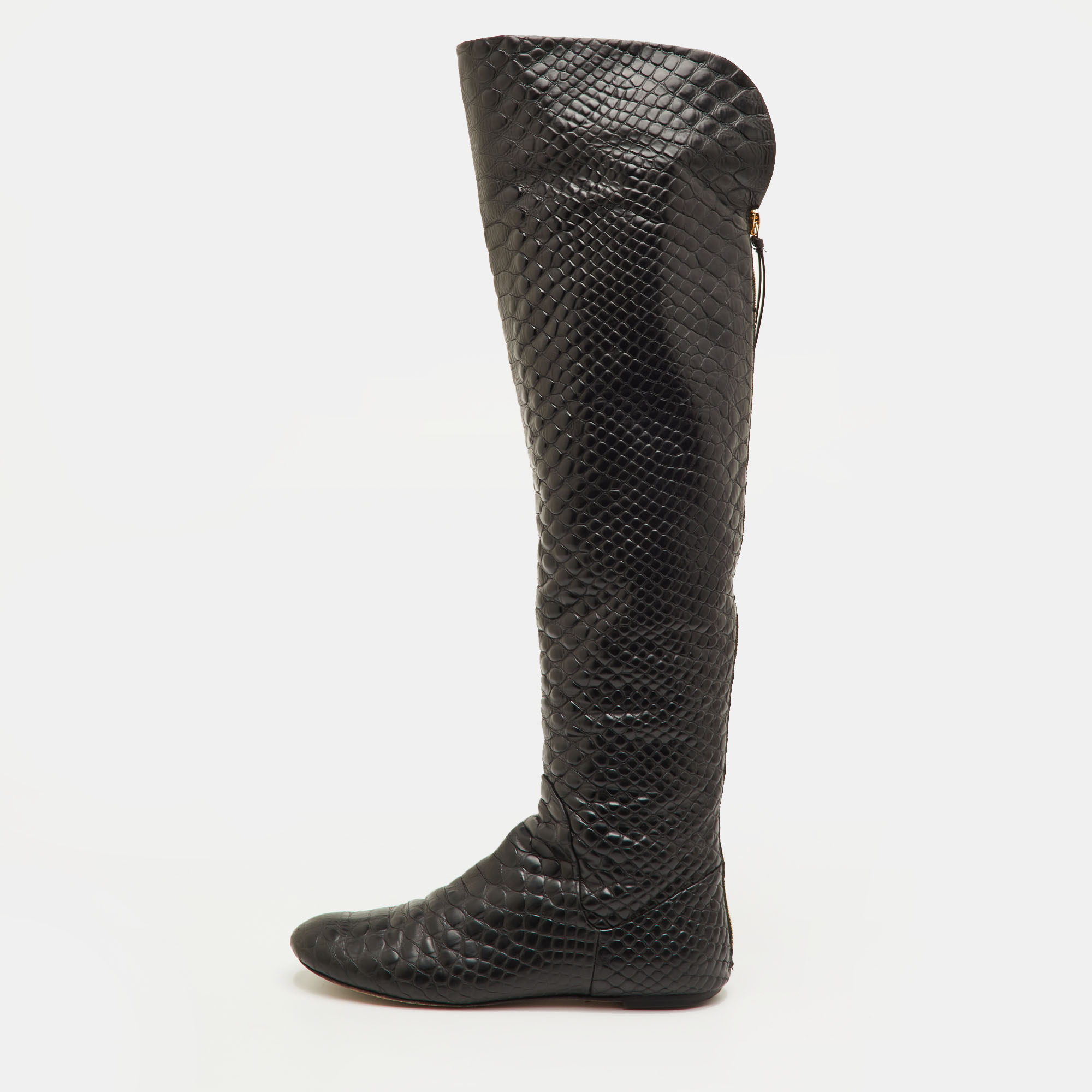 

Giuseppe Zanotti Size  Black Snakeskin Embossed Leather Over The Knee Boots