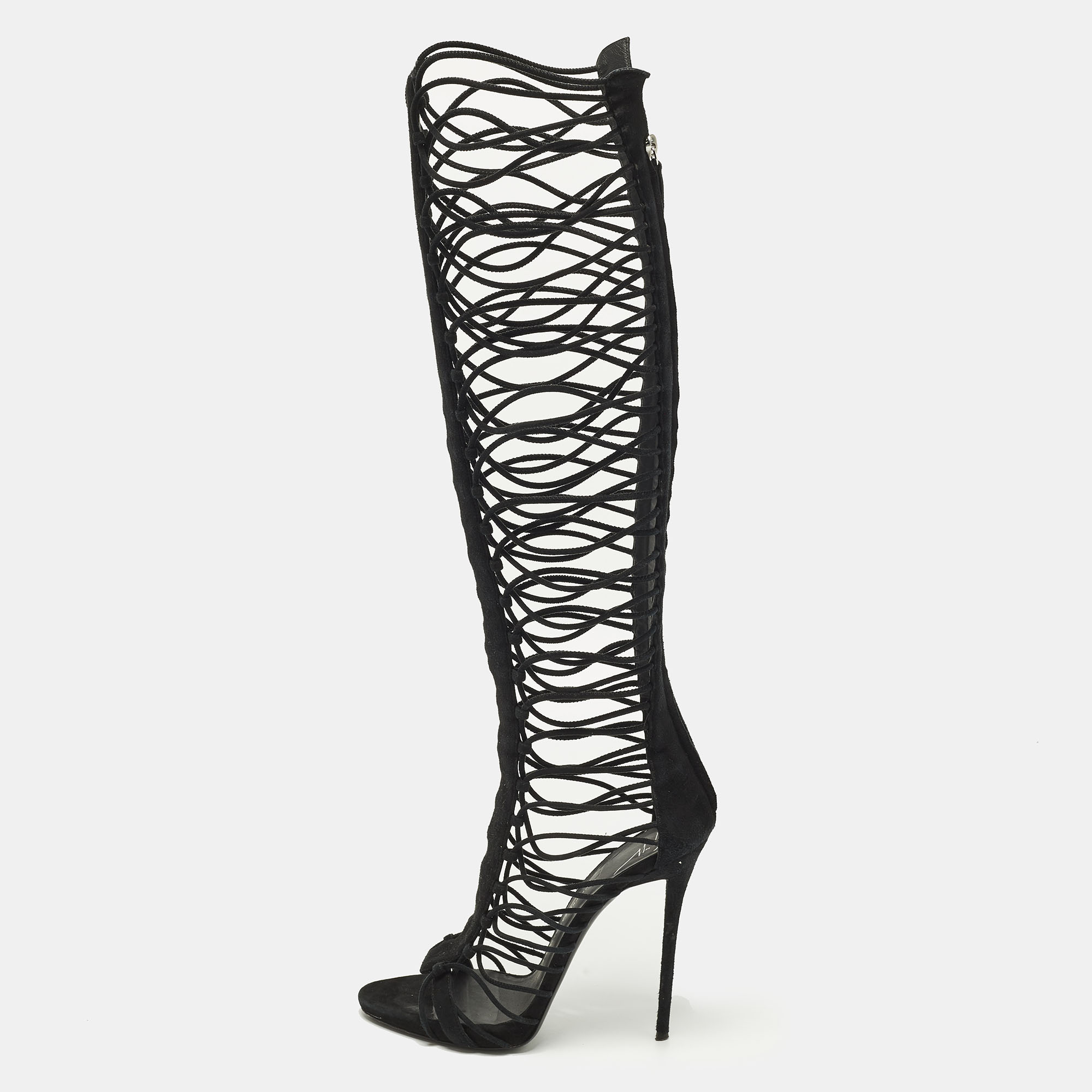 

Giuseppe Zanotti Size  Black Suede Gladiator Knee Length Boots