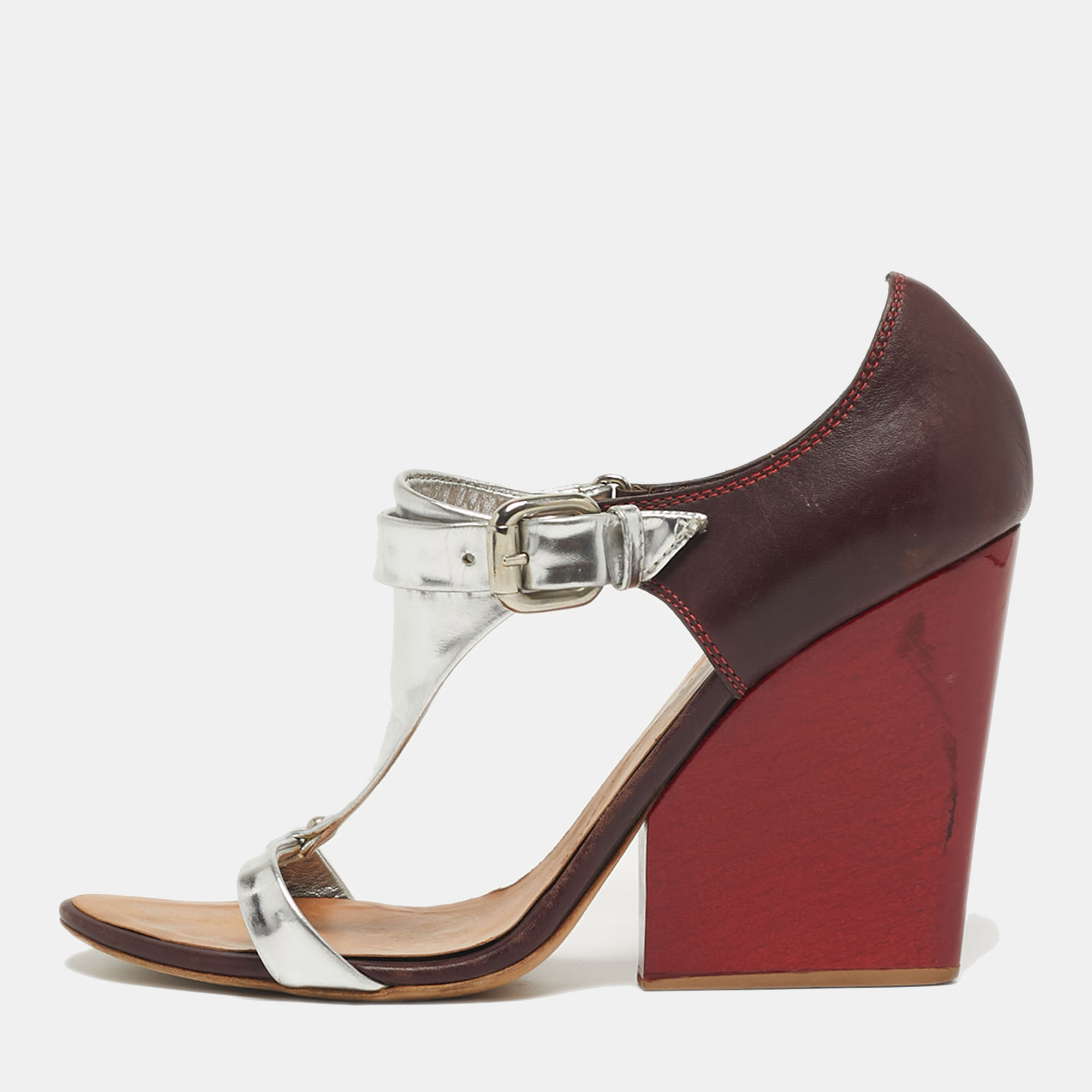 Giuseppe Zanotti Size 39.5 Tricolor Leather Ankle Strap Strap Block Heel Sandals