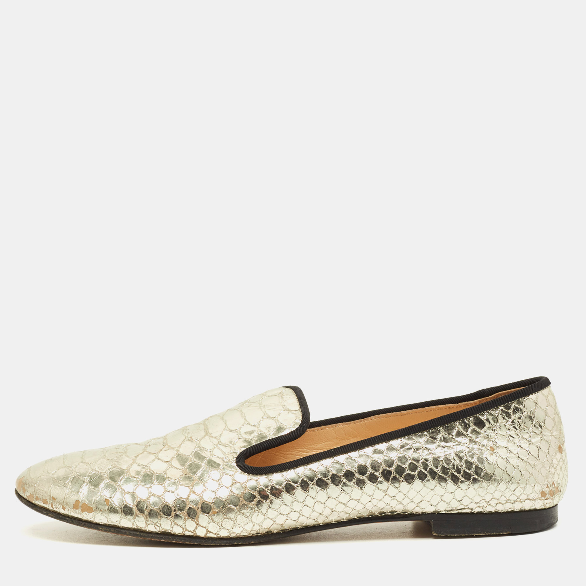 

Giuseppe Zanotti Size  Gold Python Embossed Leather Smoking Slippers