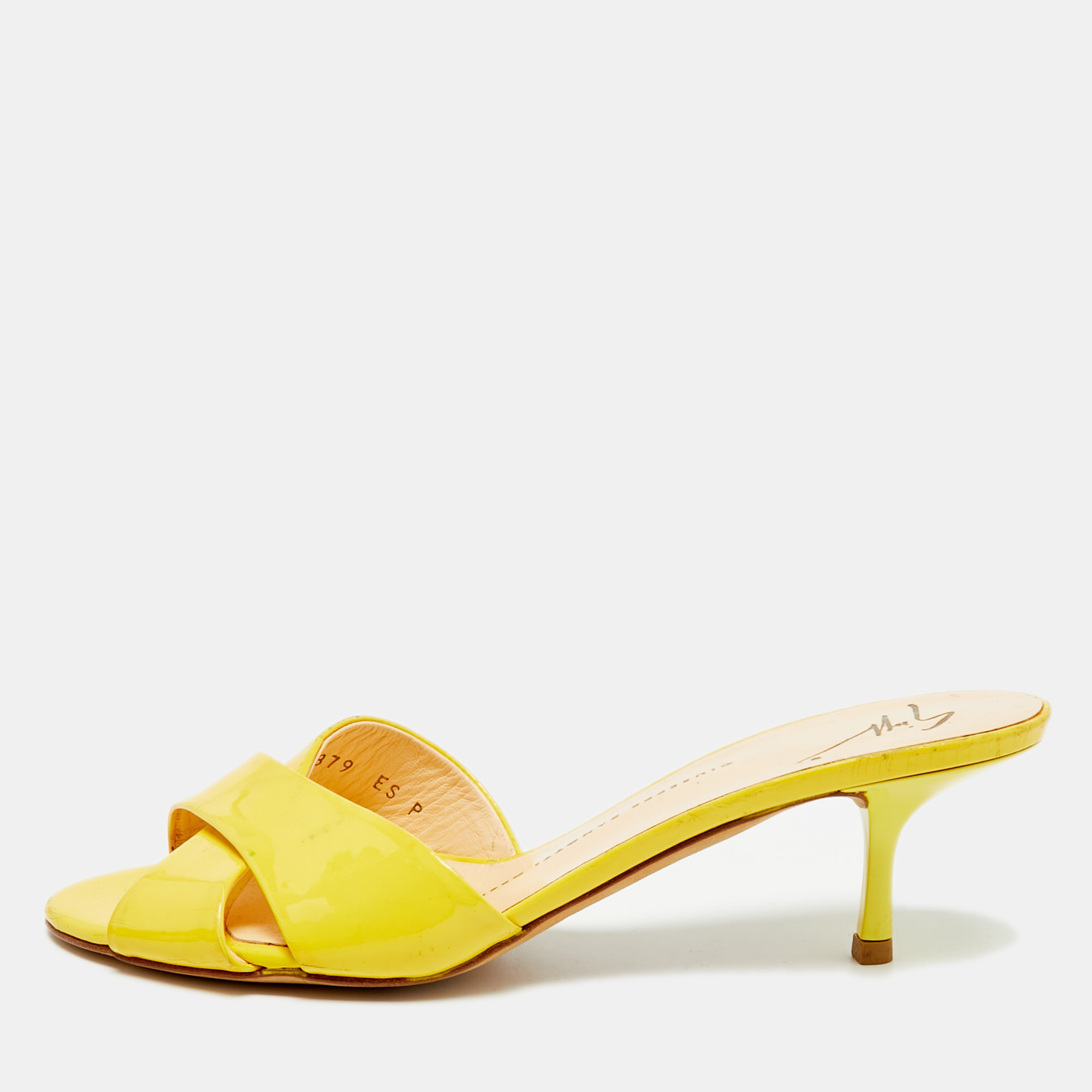 

Giuseppe Zanotti Size  Yellow Patent Leather Criss Cross Slide Sandals