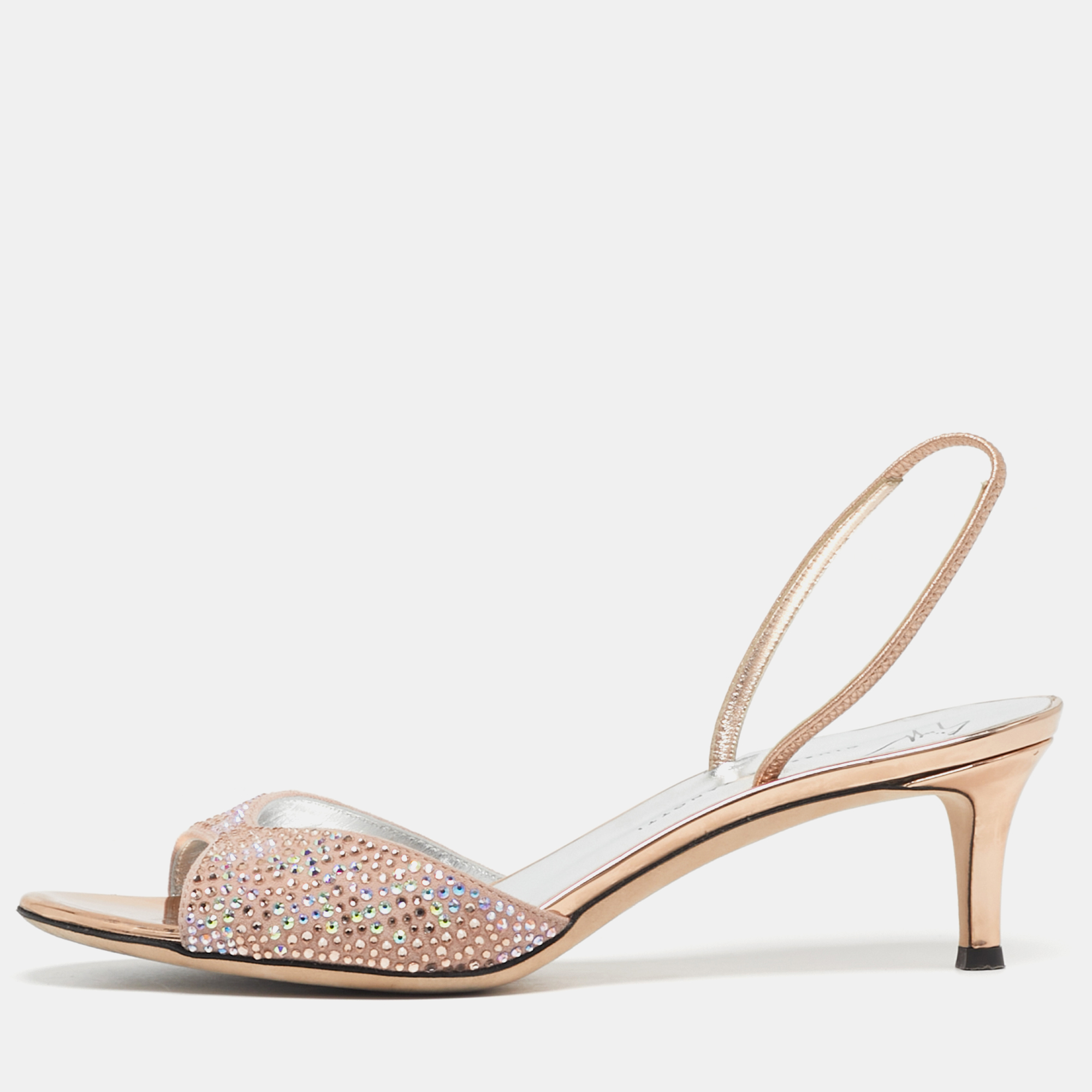 

Giuseppe Zanotti Lilibeth Starlight Size  Pink Suede Crystal Embellished Slingback Sandals