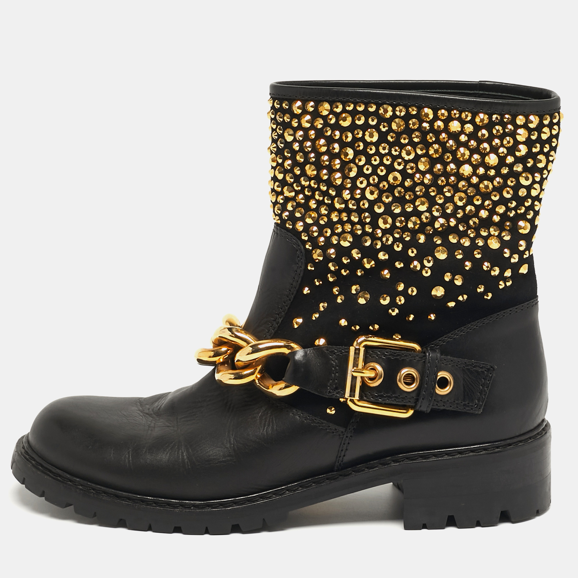 

Giuseppe Zanotti Size  Black Leather Chain Detail Ankle Boots