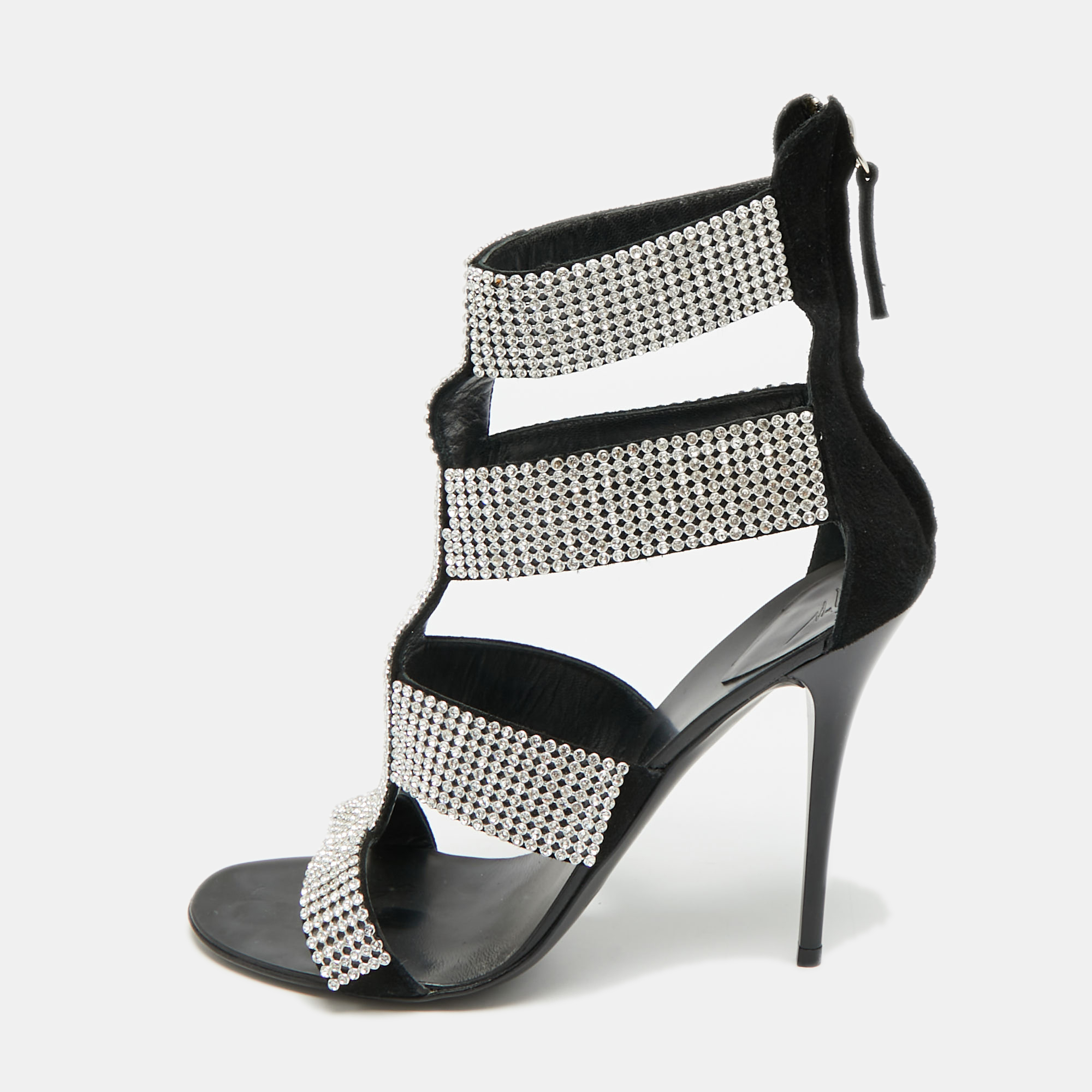 

Giuseppe Zanotti Size  Black Suede Crystal Embellished Ankle Strap Sandals