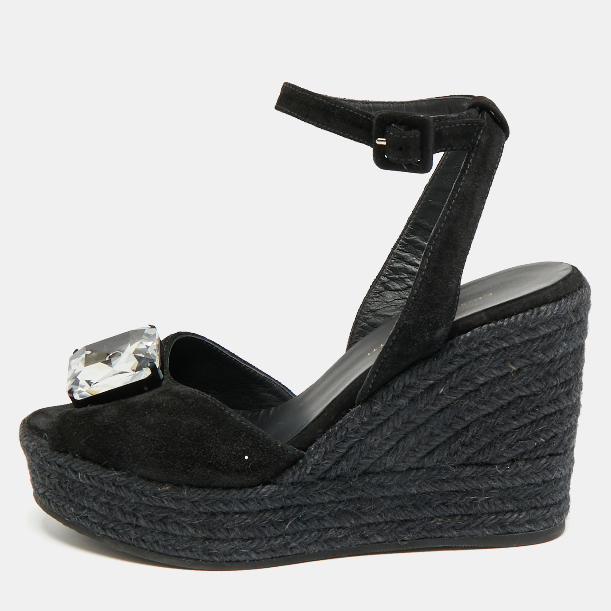 Pre-owned Giuseppe Zanotti Size 39 Black Suede Wedge Sandals
