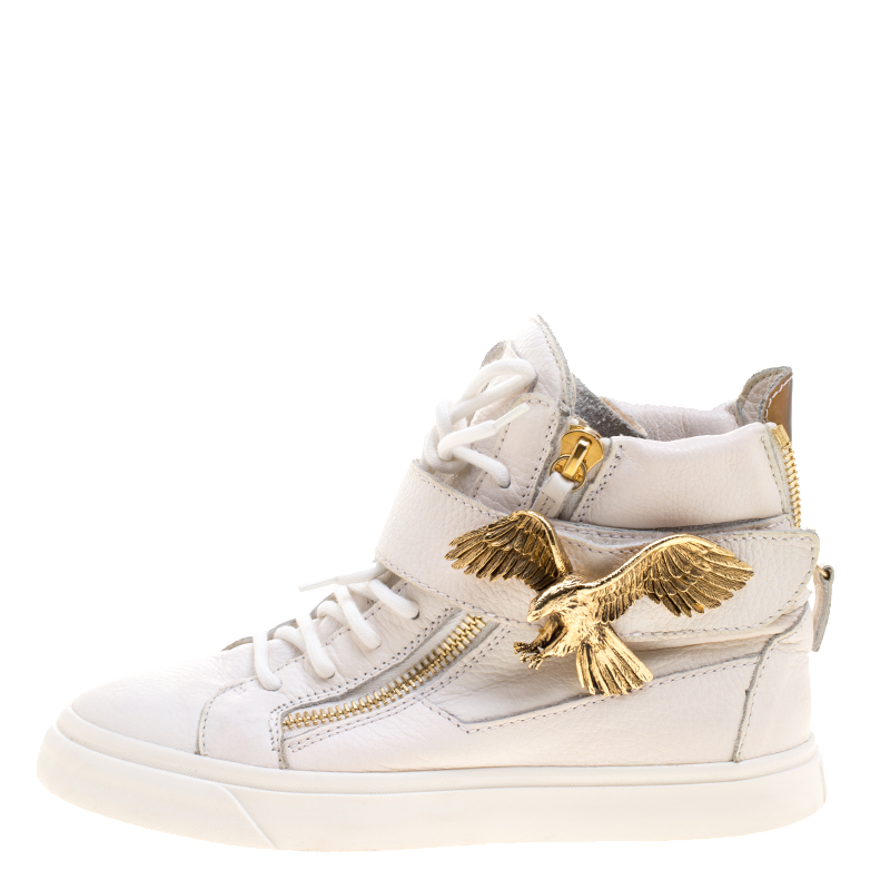 

Giuseppe Zanotti White Leather Eagle High Top Sneakers Size