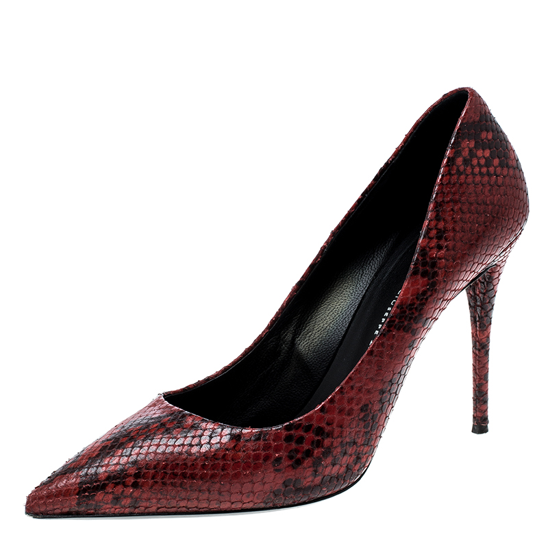 Giuseppe Zanotti Red Printed Snakeskin Leather Pointed Toe Pumps Size 39
