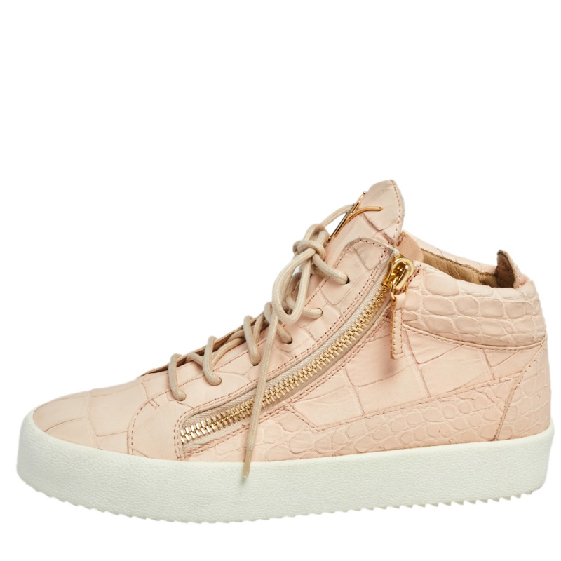 

Giuseppe Zanotti Peach Croc Embossed Leather London High Top Sneakers Size, Pink