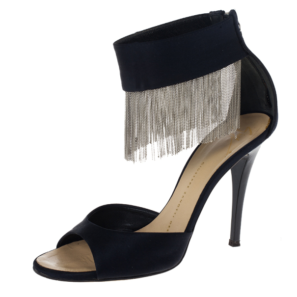 Pre Owned Giuseppe Zanotti Black Open Toe Ankle Strap Sandals Size 36.5