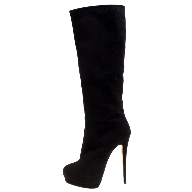 Pre Owned Giuseppe Zanotti Black Suede Knee Boots Size 39