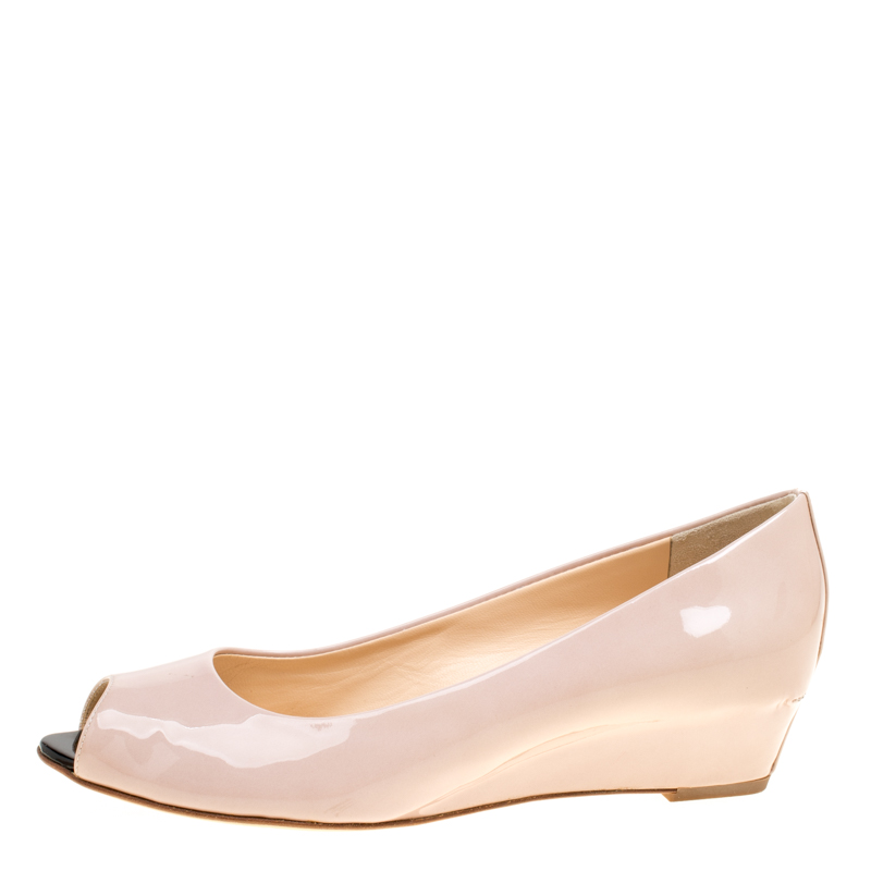 

Giuseppe Zanotti Beige Patent Leather Wedge Heel Peep Toe Pumps Size 38