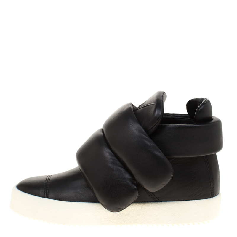 

Giuseppe Zanotti Black Leather Puff Double Sneakers Size