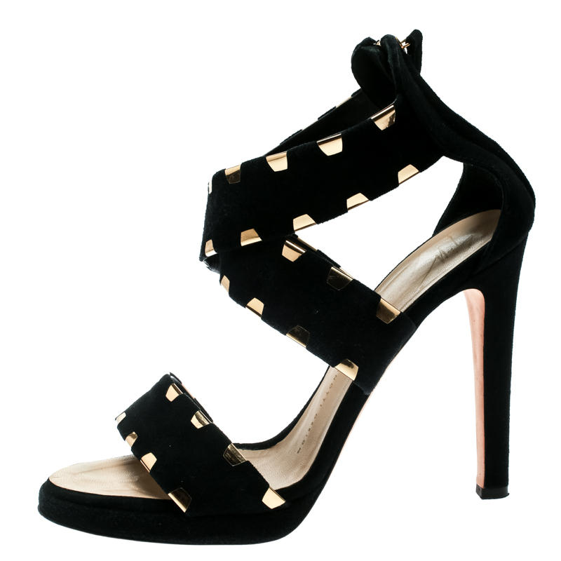 

Giuseppe Zanotti Black Suede Cross Ankle Strap Sandals Size