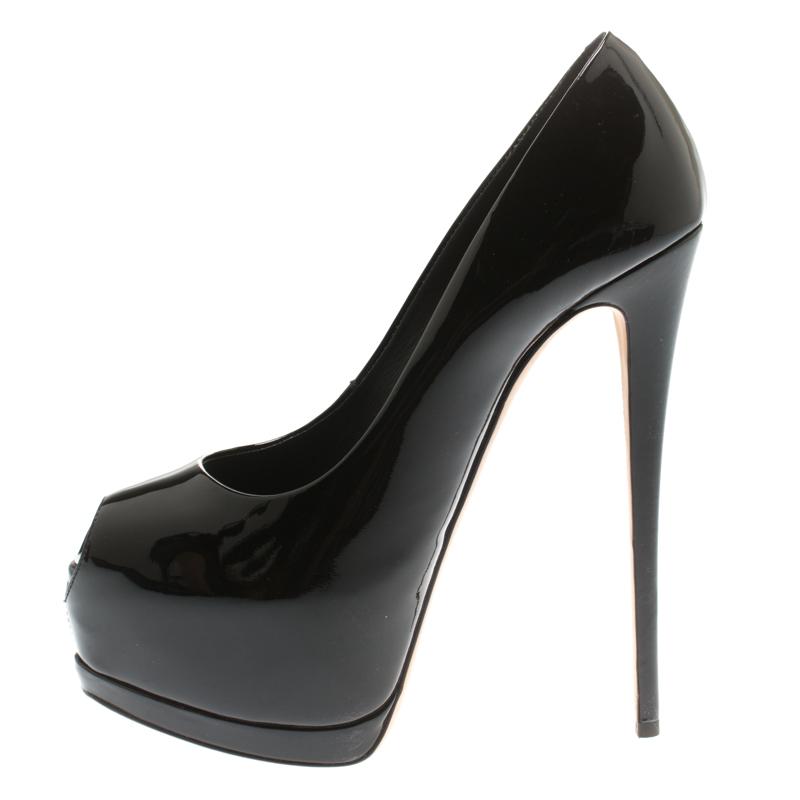 

Giuseppe Zanotti Black Patent Leather Peep Toe Platform Pumps Size