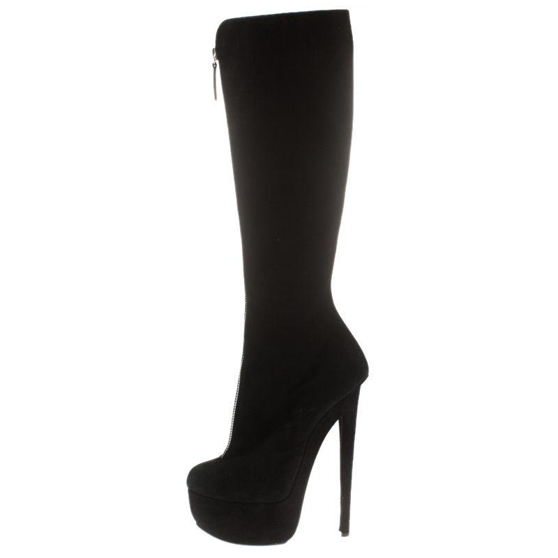 

Giuseppe Zanotti Black Suede Knee Length Platform Boots Size