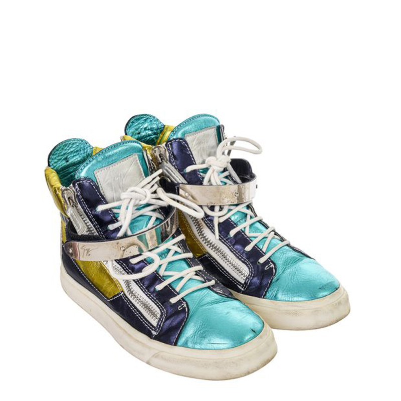 

Giuseppe Zanotti Multicolor Metallic Leather High Top Sneakers Size