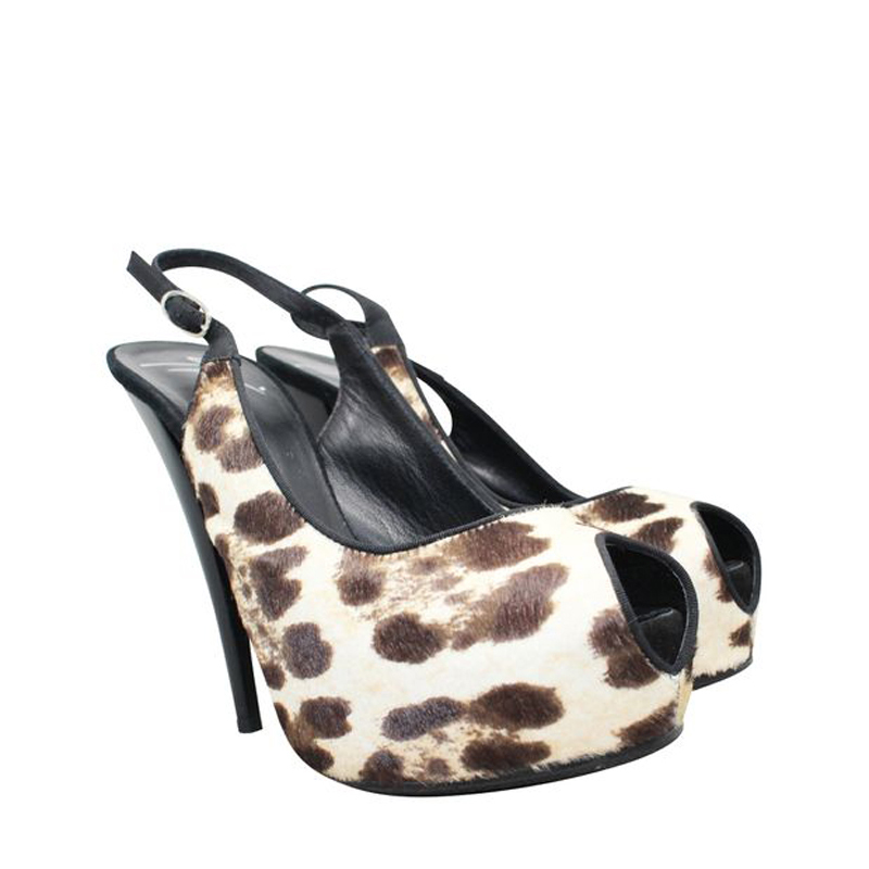 

Giuseppe Zanotti Brown Pony Hair Animal Print Peep Toe Sandals Size
