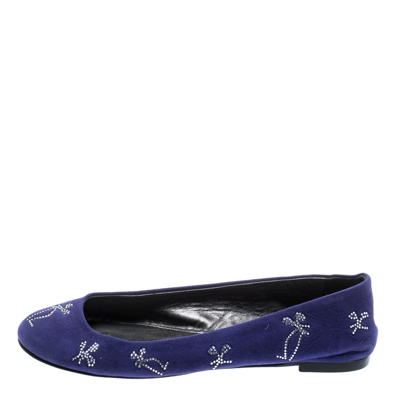 Pre-owned Giuseppe Zanotti Blue Suede Crystal Embellished Ballet Flats Size 36