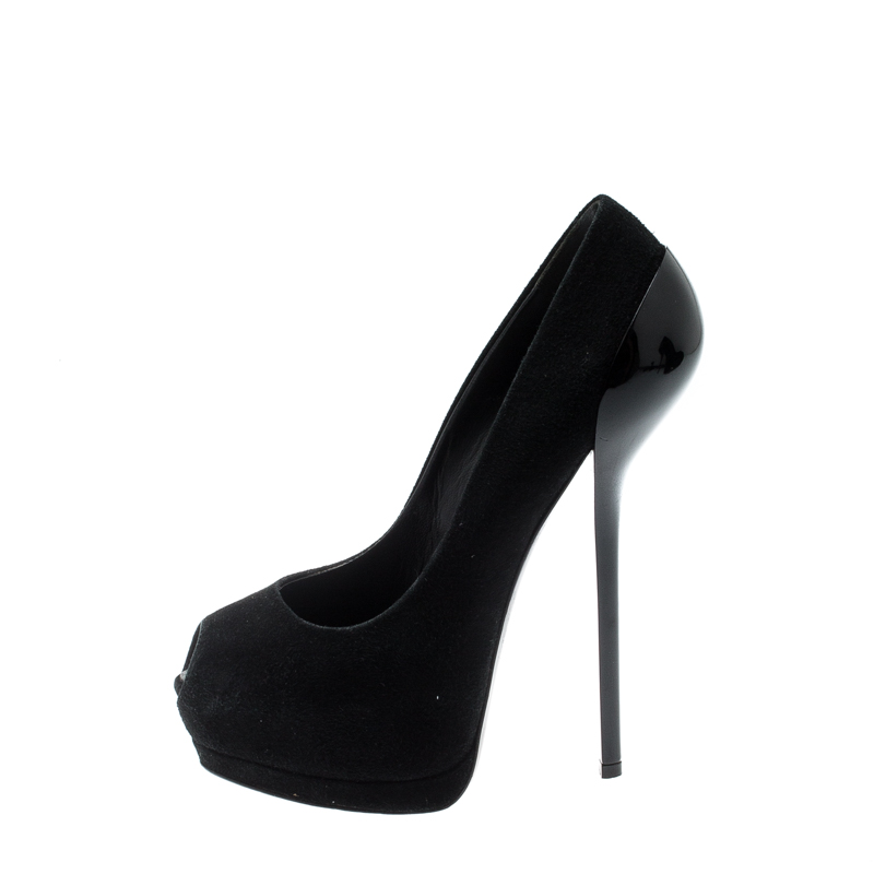 

Giuseppe Zanotti Black Suede Peep Toe Platform Pumps Size