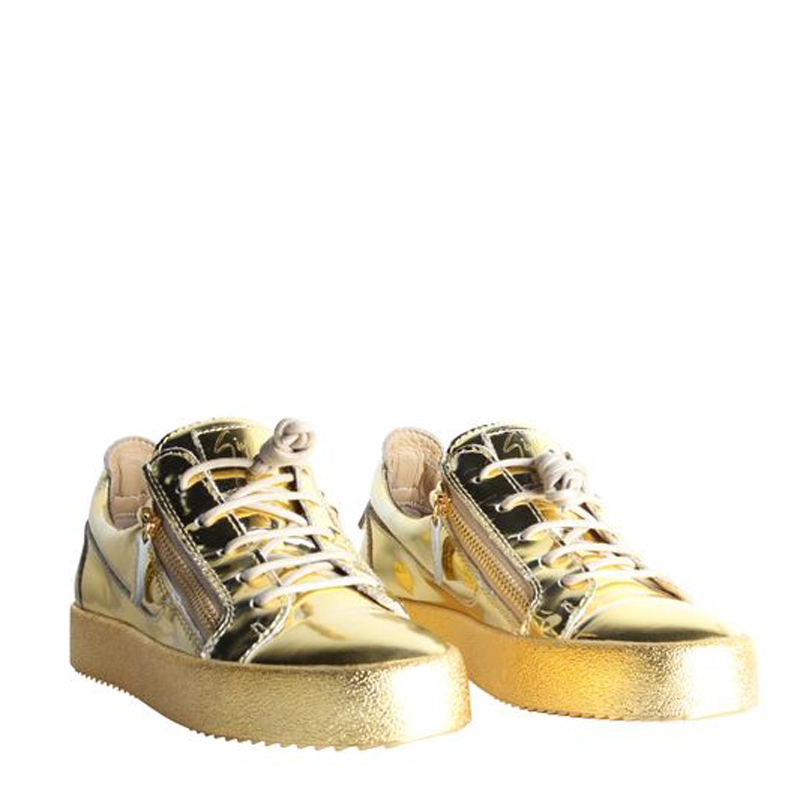 

Giuseppe Zanotti Gold Patent Leather Double Zip Sneakers Size