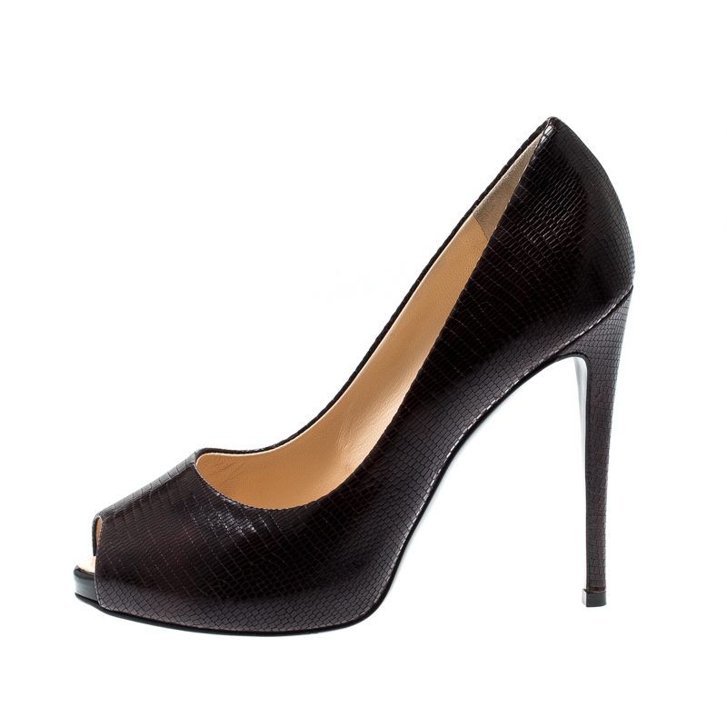 

Giuseppe Zanotti Brown Embossed Leather Peep Toe Pumps Size