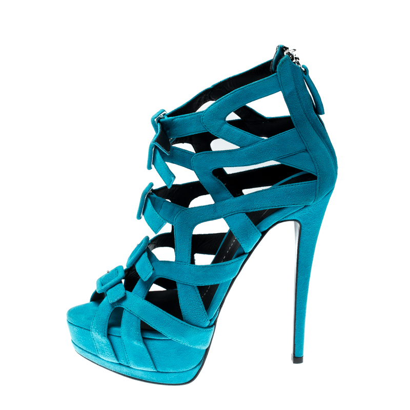 

Giuseppe Zanotti Blue Suede Cut Out Platform Sandals Size