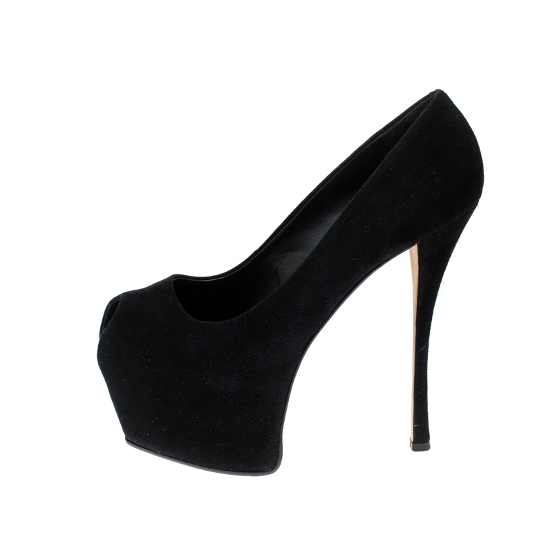 

Giuseppe Zanotti Black Suede Peep Toe Platform Pumps Size