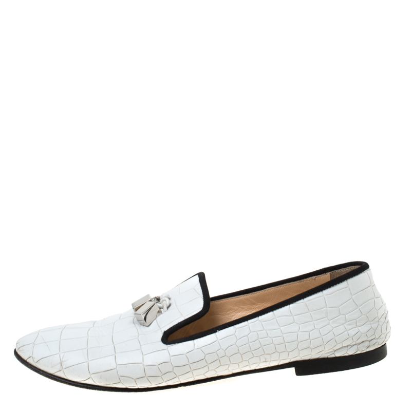

Giuseppe Zanotti White Croc Embossed Leather Smoking Slippers Size