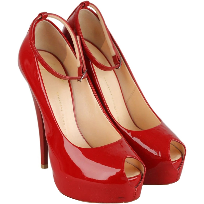 

Giuseppe Zanotti Red Patent Leather Open Toe Platform Heels Size